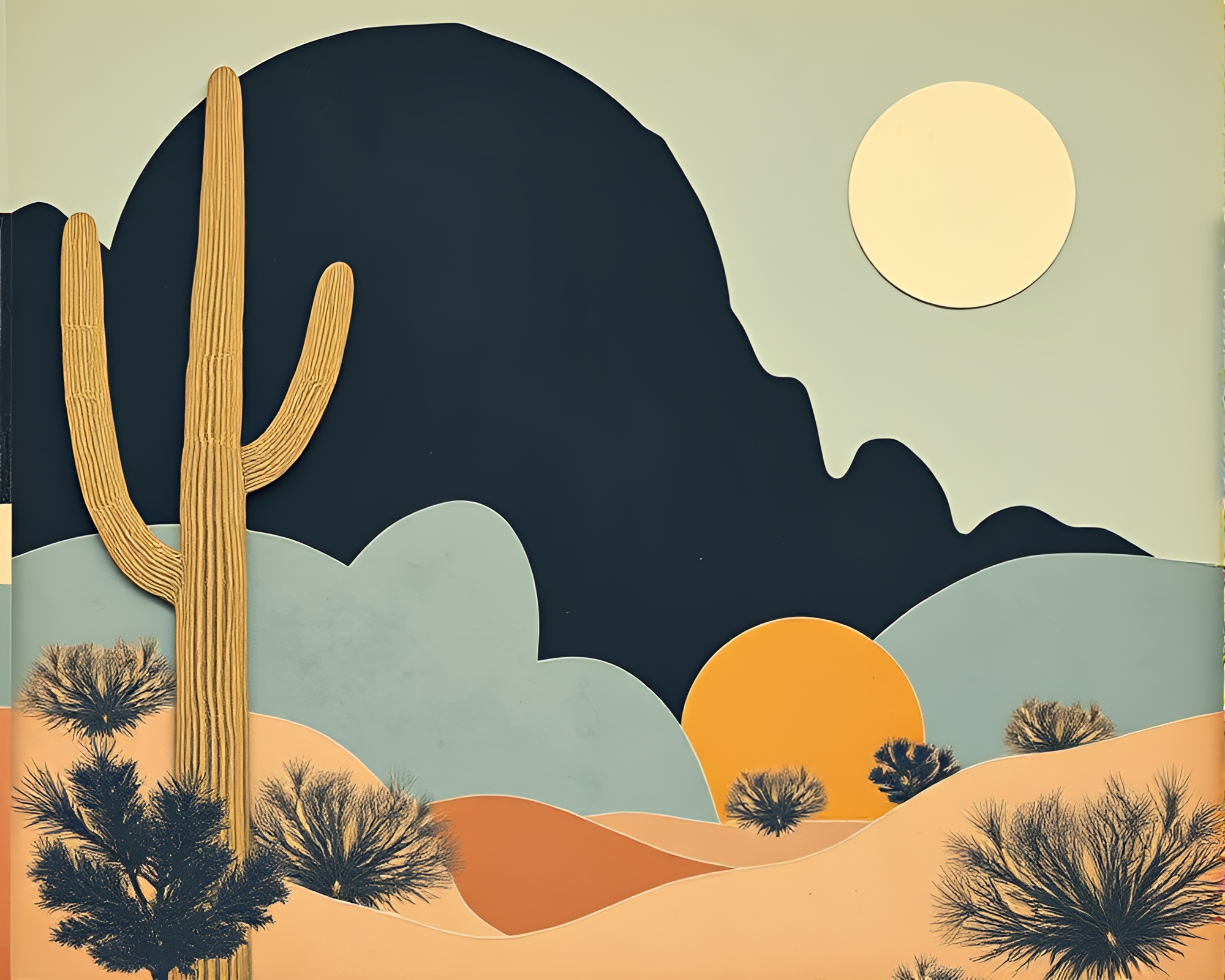 Sapphire Desert Dreamscape: Dadaist Collage Cutouts – free AI stock image