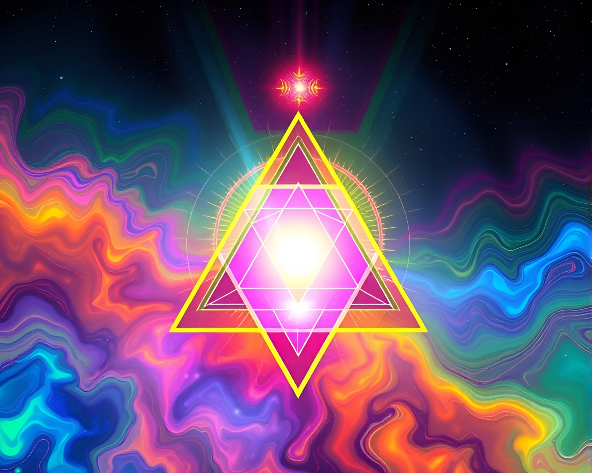Oil Slick Rainbow Sacred Geometry Lithograph – free AI stock image