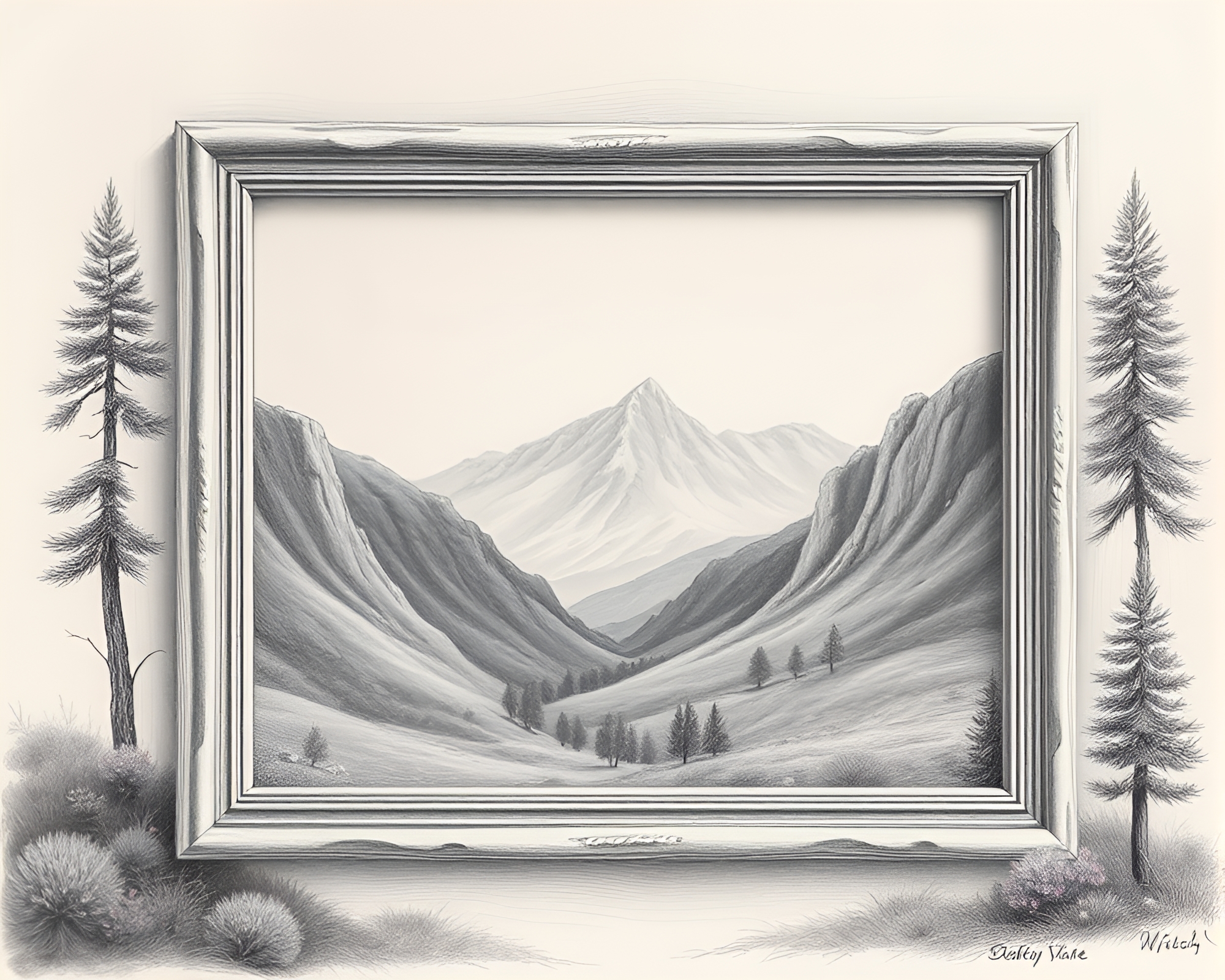 Engraved Valley Within Planetary Pastel Frame – free AI stock image