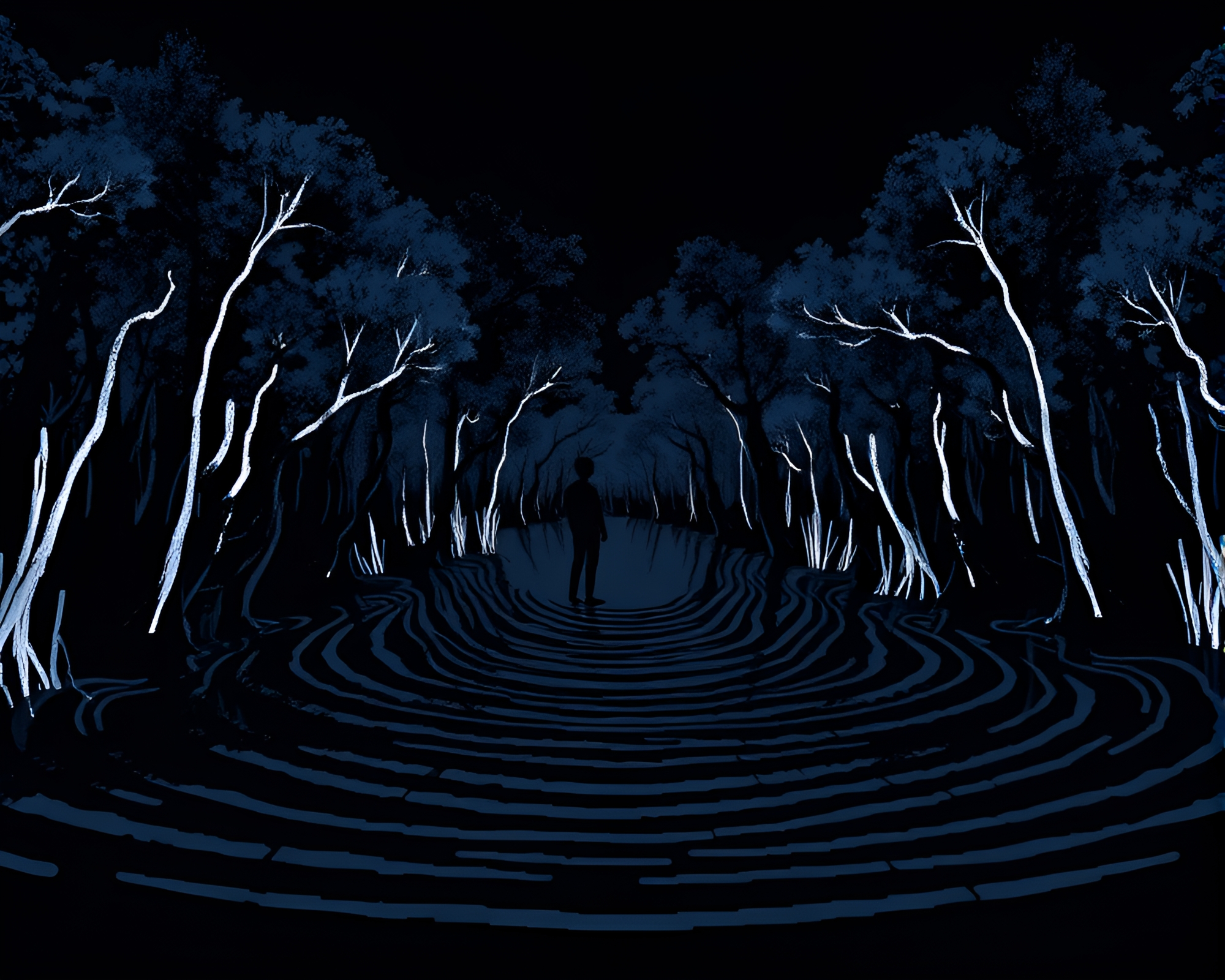 Mysterious Mangrove: Serene Blue 16-Bit Marshland – free AI stock image