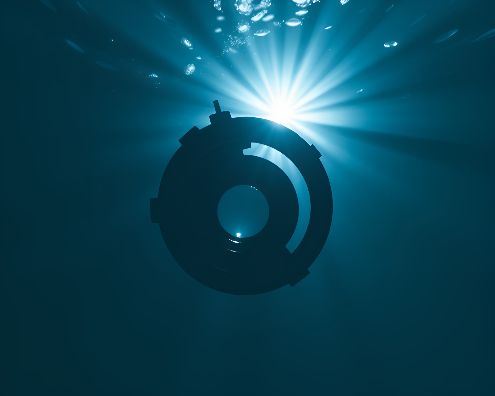 Submarine Sunburst in Voxel Blue Depths – free AI stock image