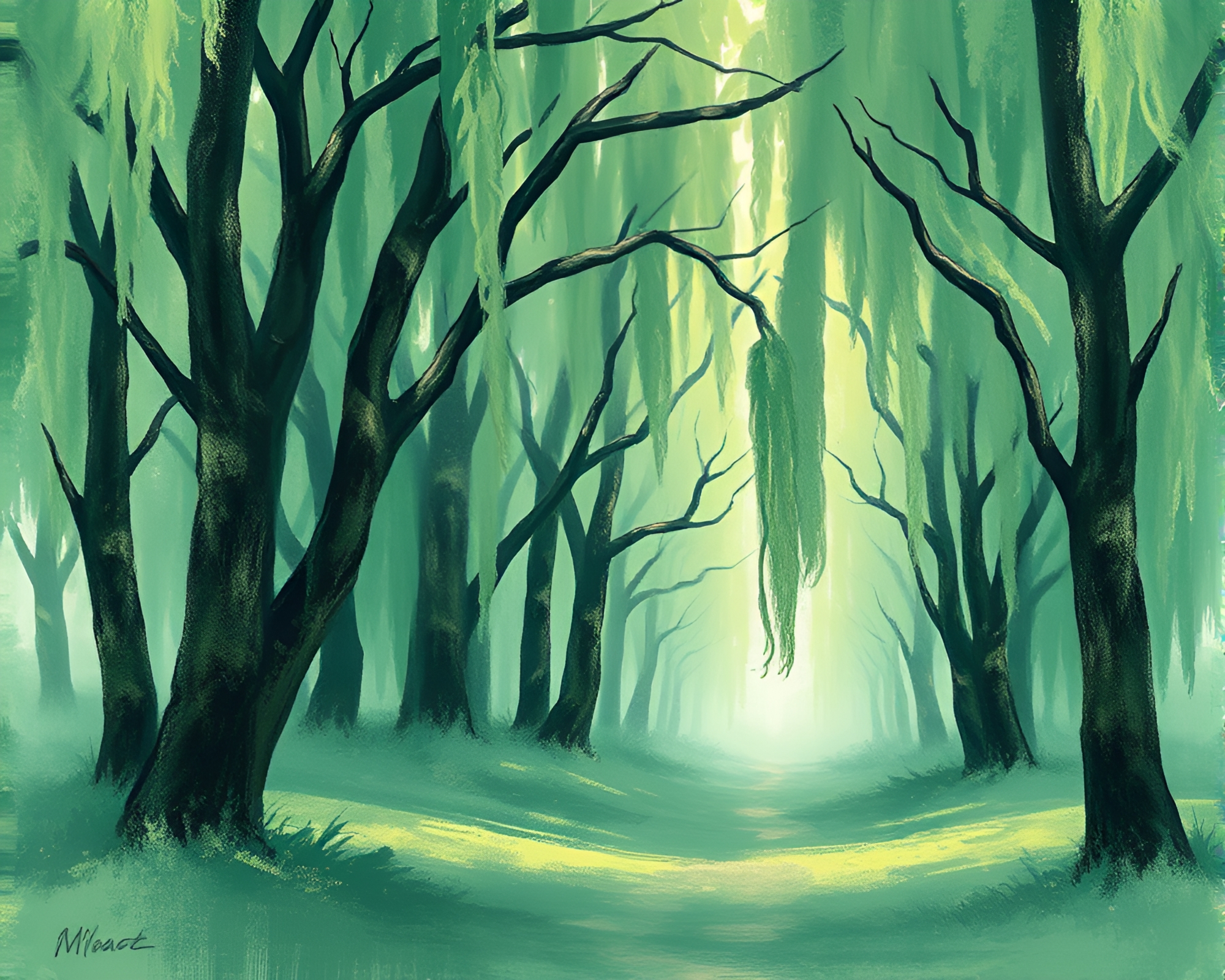 Vector Halftone Ancient Grove Palette Knife Painting – free AI stock image