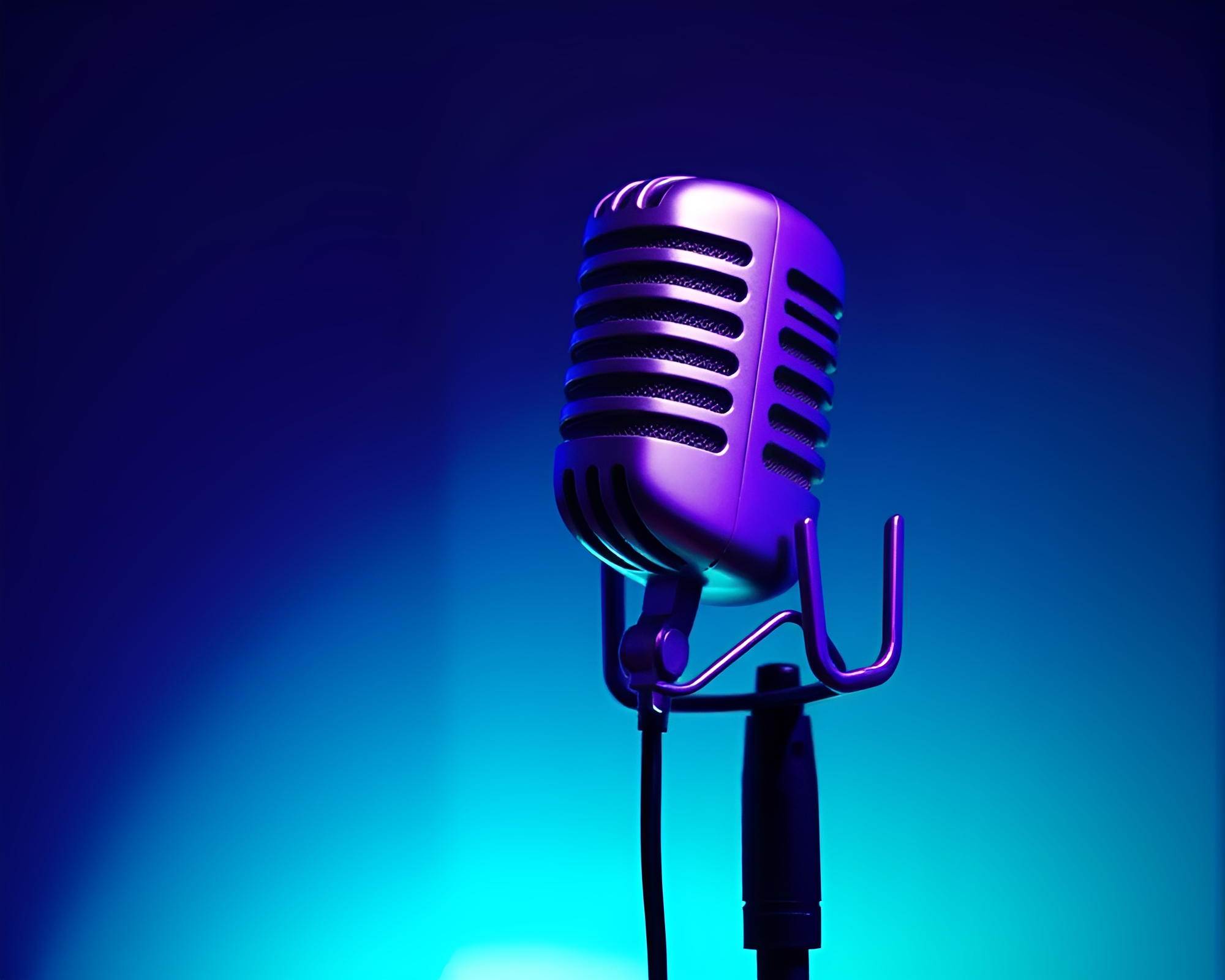 Glowing Ultraviolet Microphone Vignette Border Composition – free AI stock image