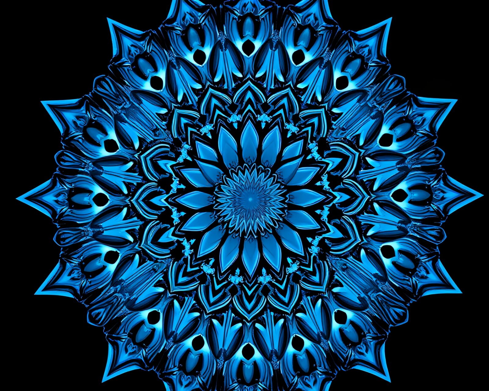 Abstract mandala design reflected in steel-blue mirror shard