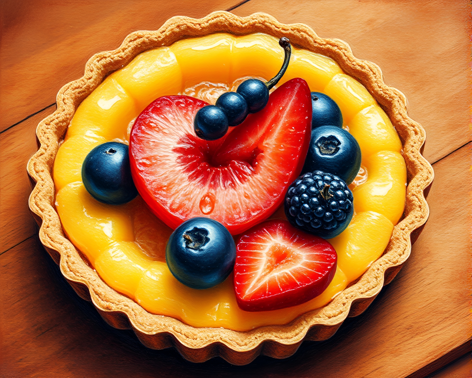 Exquisite Pointillism Fruit Tart in High Saturation – free AI stock image