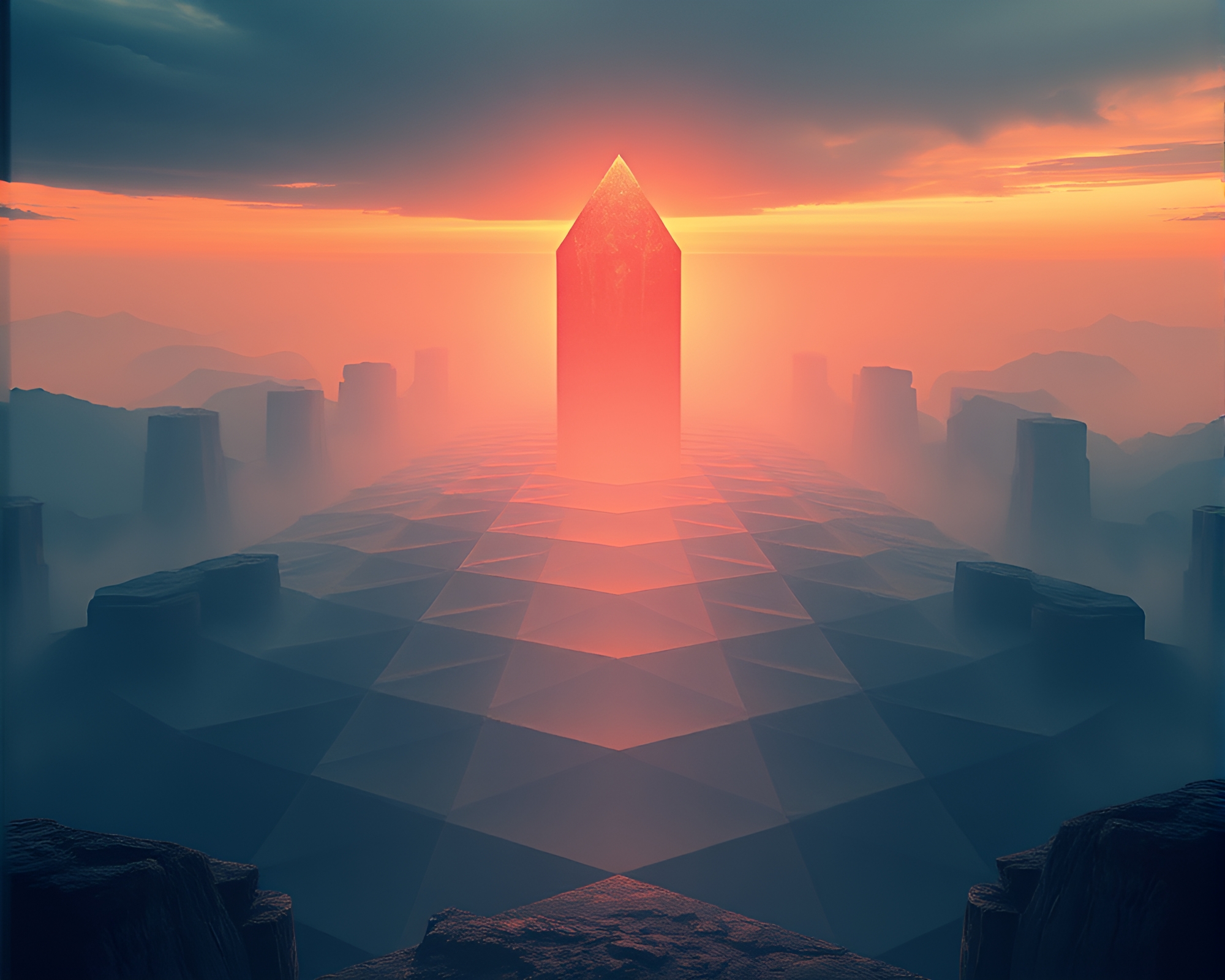 Ethereal Monolithic Geometry: Dreamy Tenebrism – free AI stock image