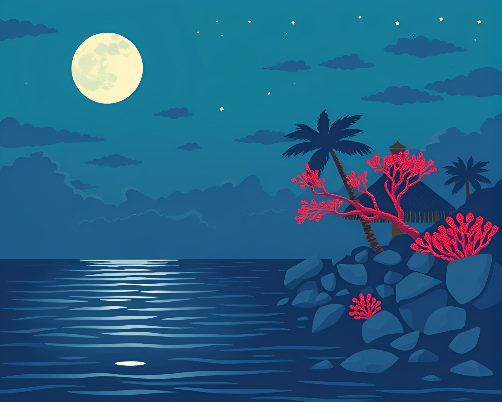 Moonlit Coral Atoll with Beadwork Accents – free AI stock image