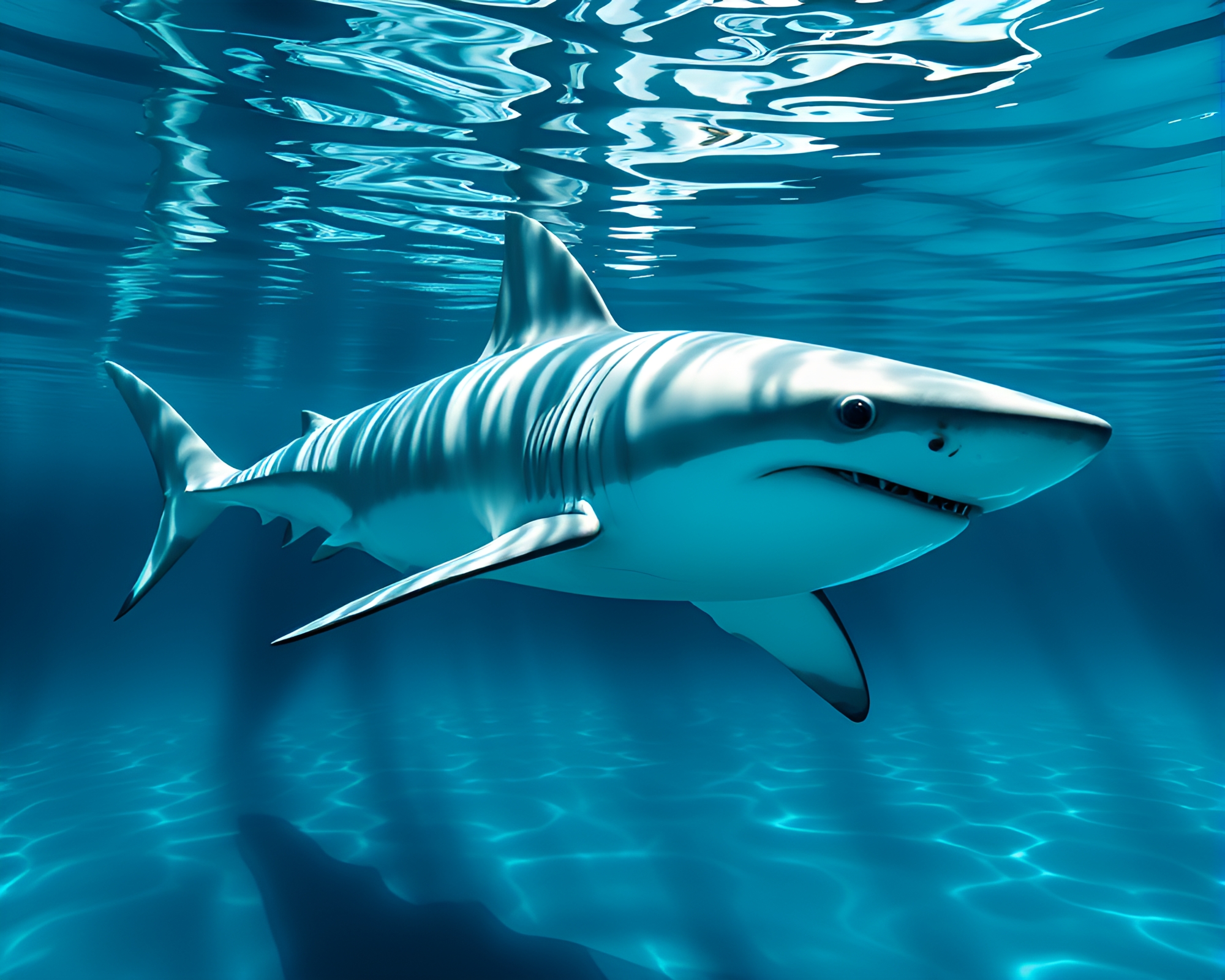 Shark Underwater Reflections in Ivory White Toon Shading – free AI stock image