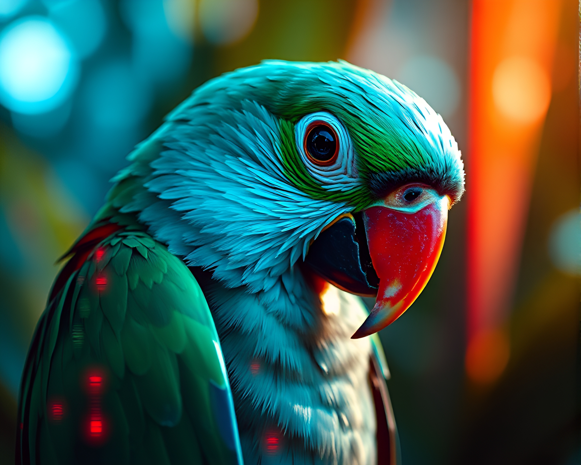 Glitch Art Parrot Reflecting Pixelated Chrome Composition – free AI stock image