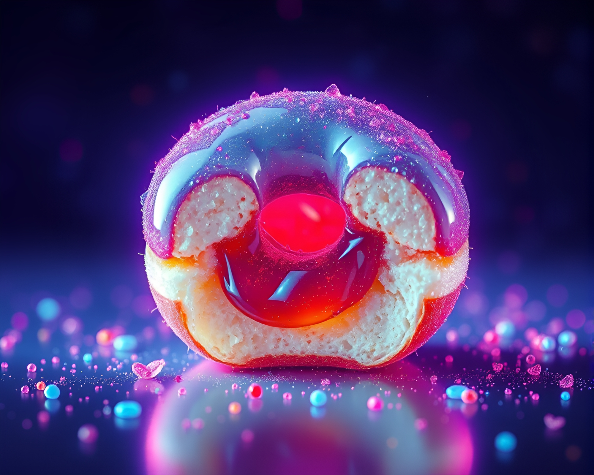 Sapphire Jelly Doughnut Explosion in Digital Noise – free AI stock image