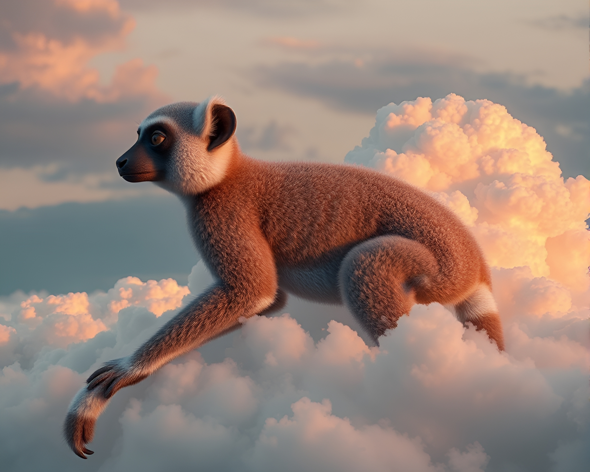 Lemur in Copper-Toned CGI Cloudscape – free AI stock image