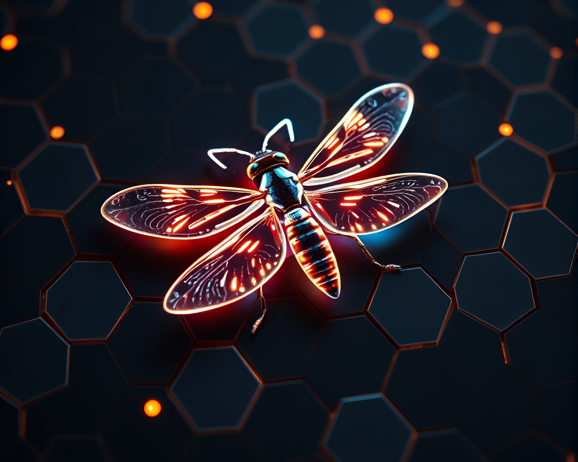 Hexagonal Circuit Board Glowing in Blueprint Style – free AI stock image