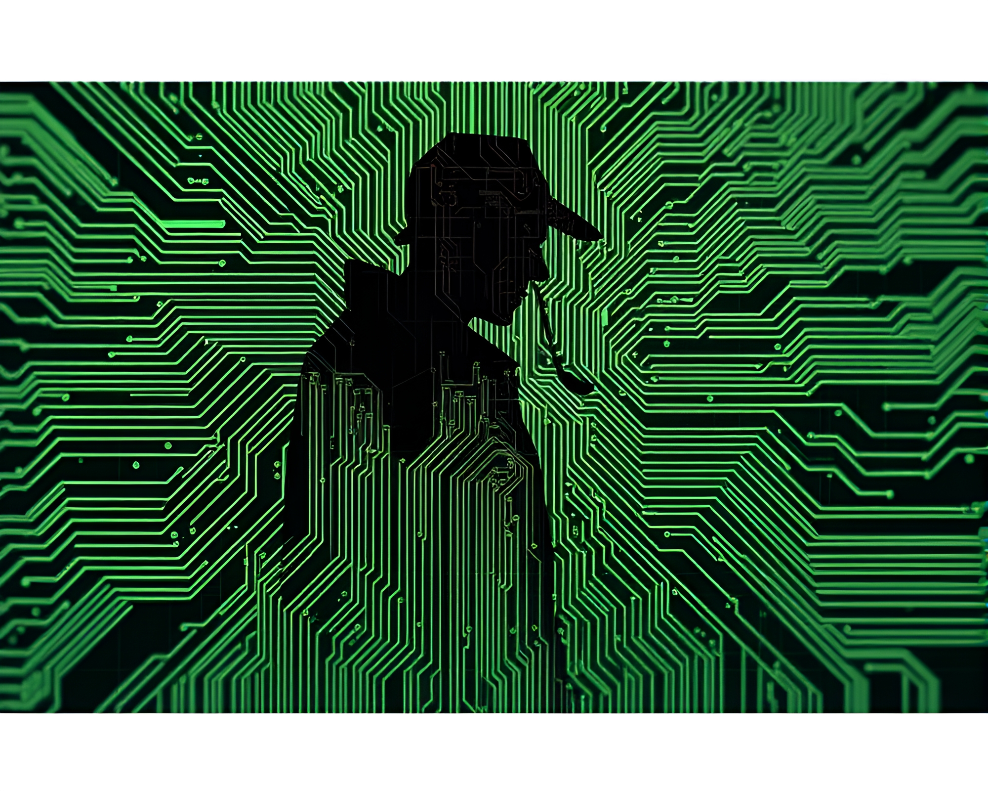 Sherlock Holmes Anime Silhouette in Circuit Board World – free AI stock image