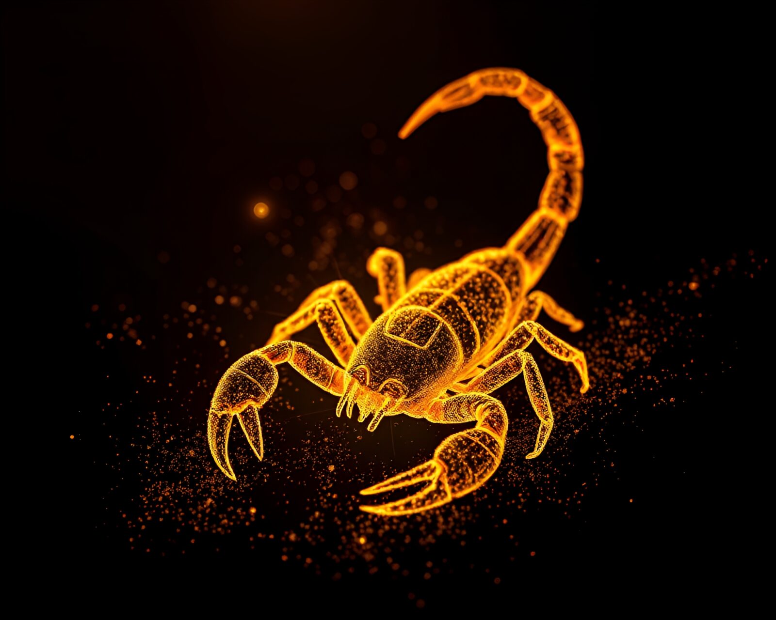Surreal image of scorpion surrounded by dust in soft morning light