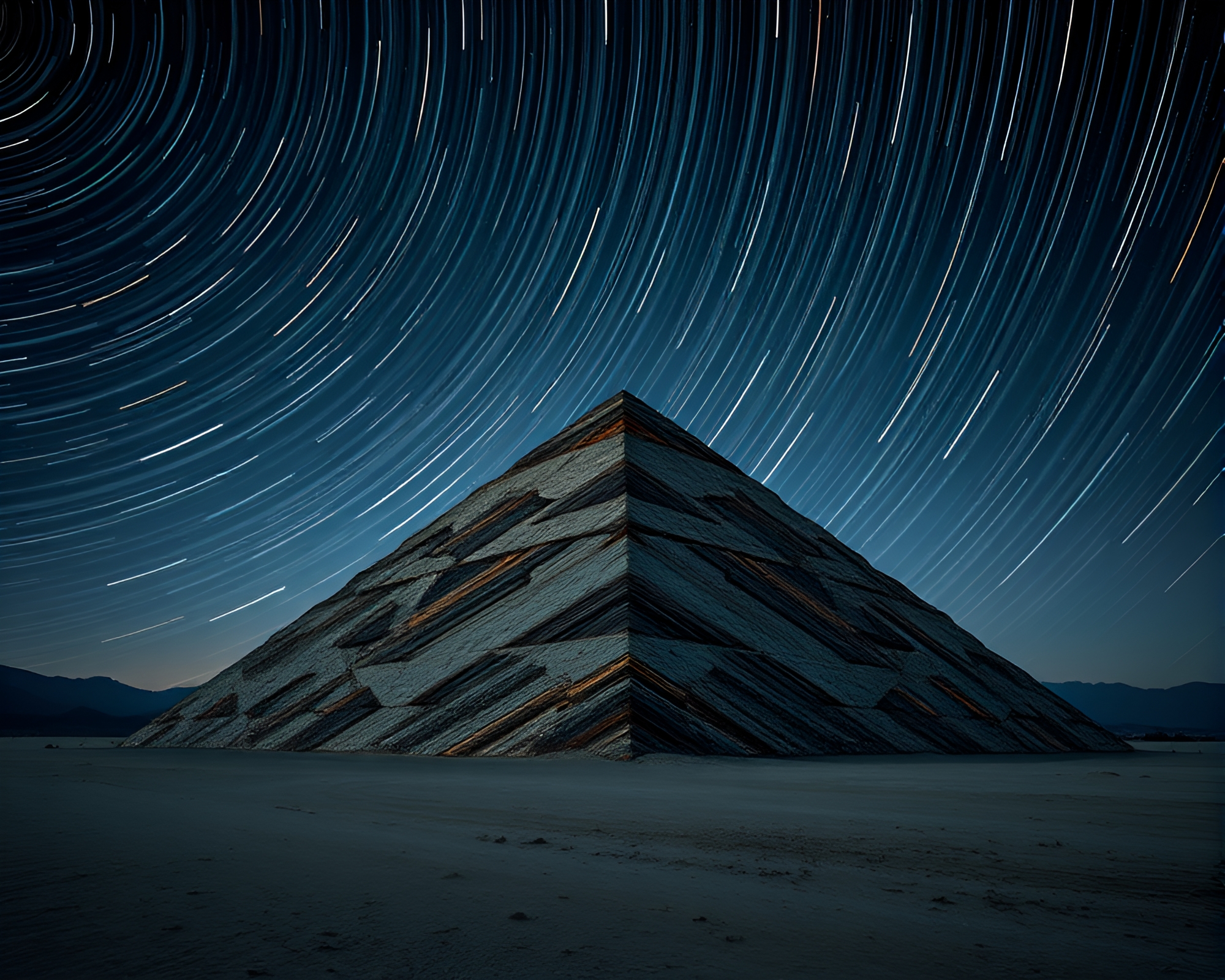 Surreal Star Trails Over Ancient Pyramid in HDR – free AI stock image
