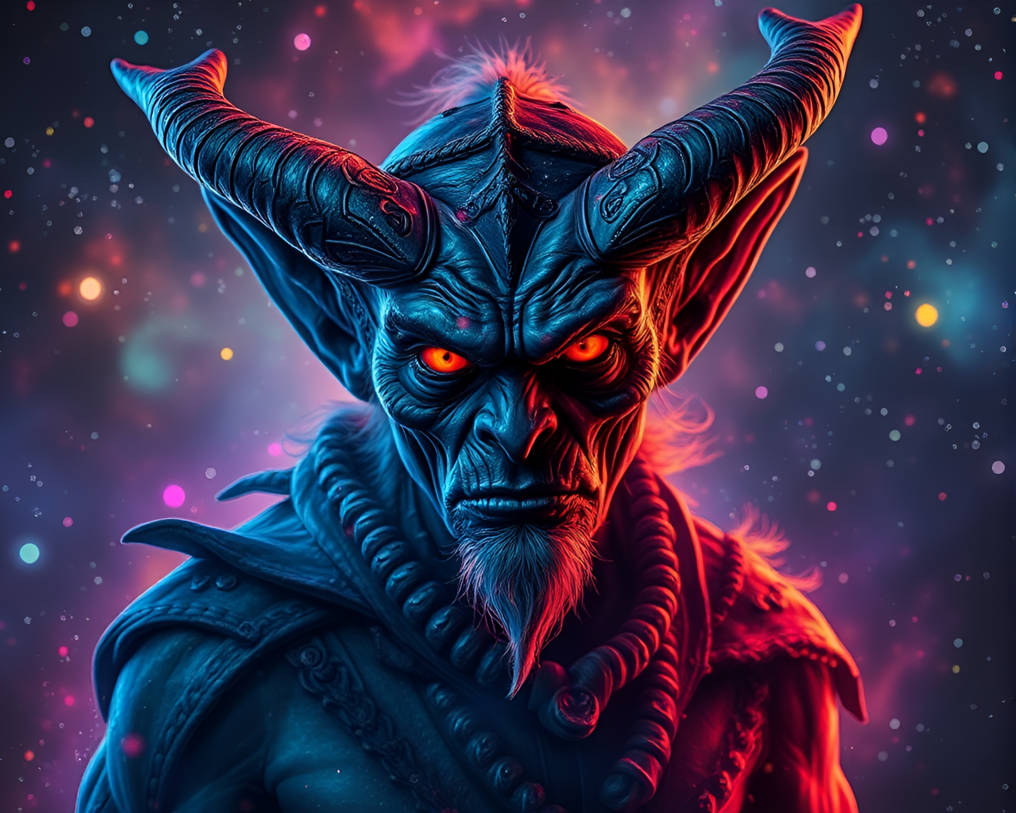 Otherworldly Goblin in Cosmic Nebula Hues – free AI stock image