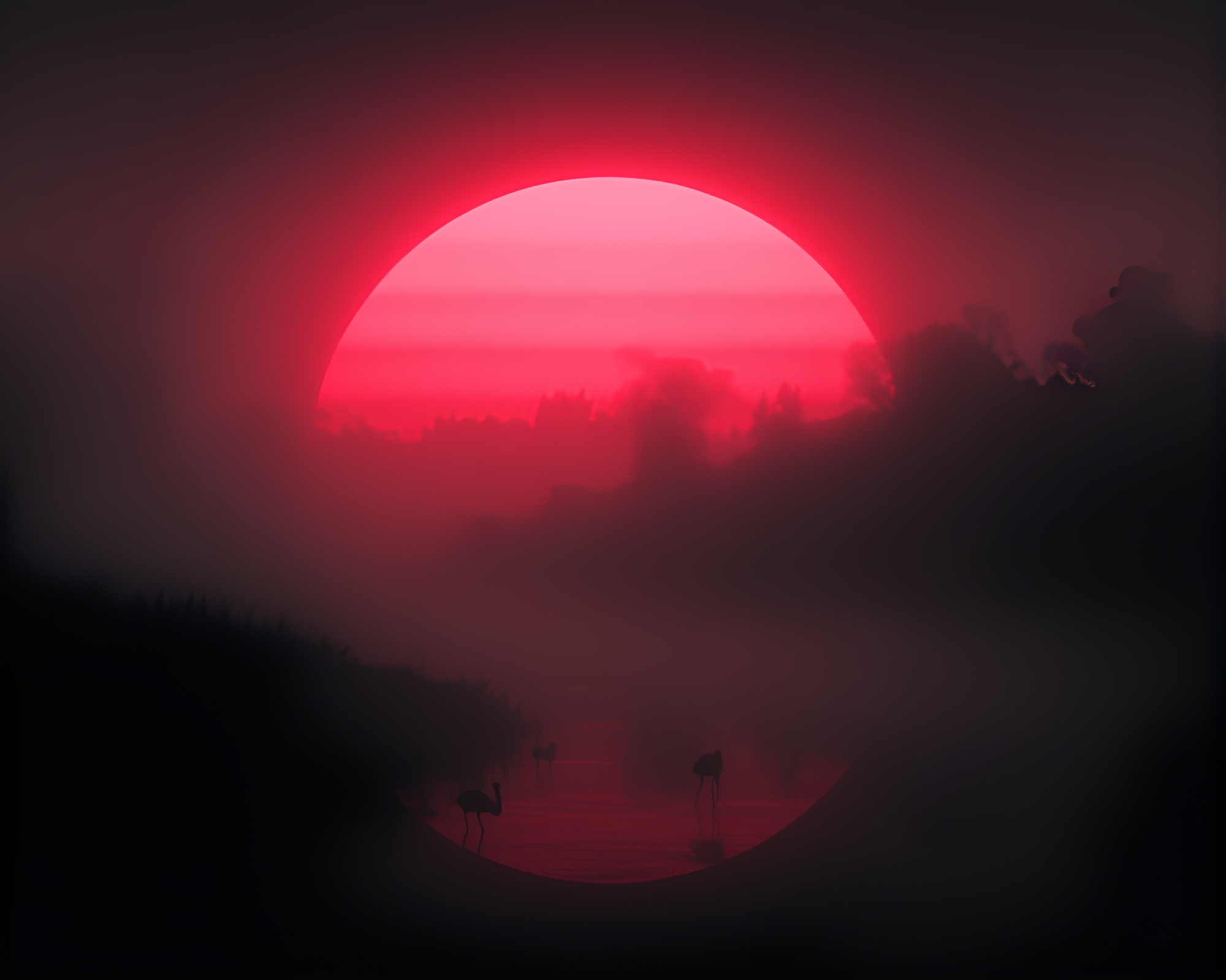 Glitch Flamingo in Monochrome Dawn Mist – free AI stock image