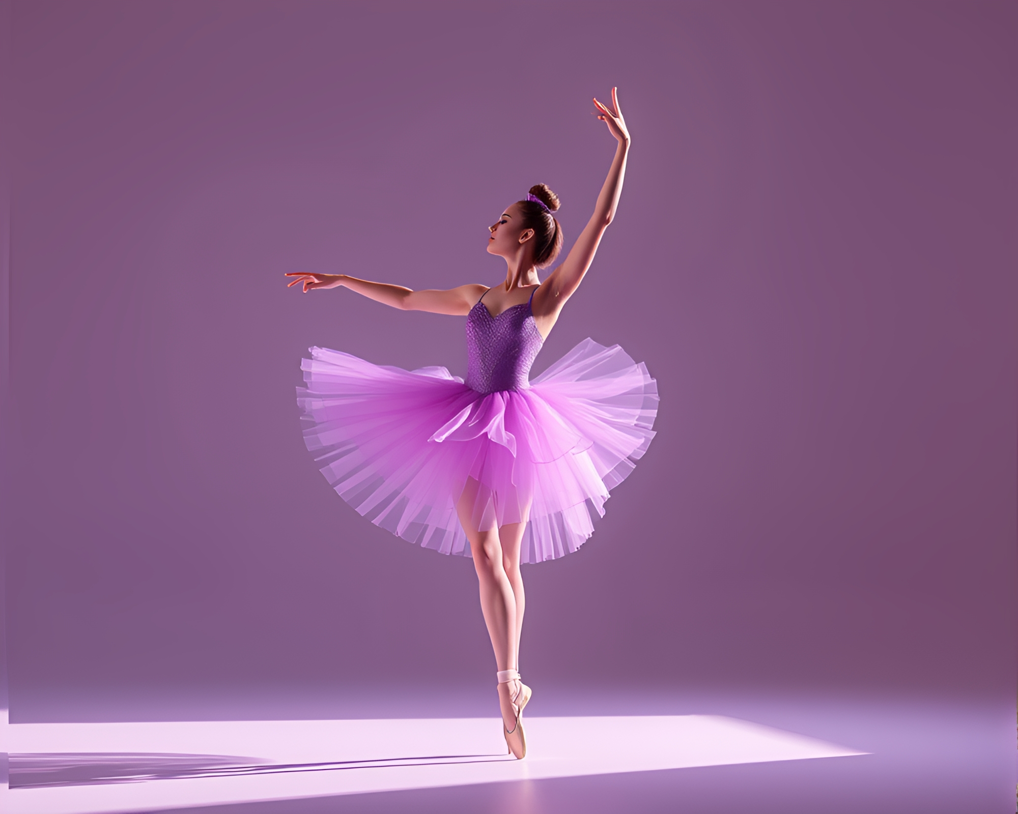 Ethereal Low-Poly Ballet Dancer in Amethyst Studio Light – free AI stock image