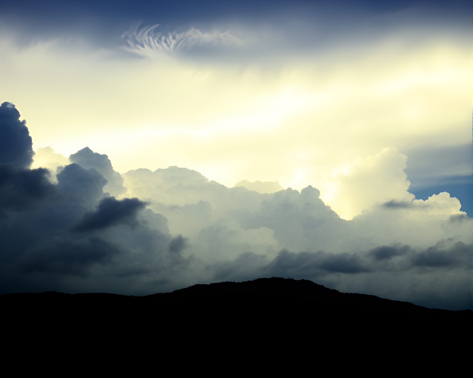 Vivid ultraviolet clouds swirling over a majestic plateau landscape