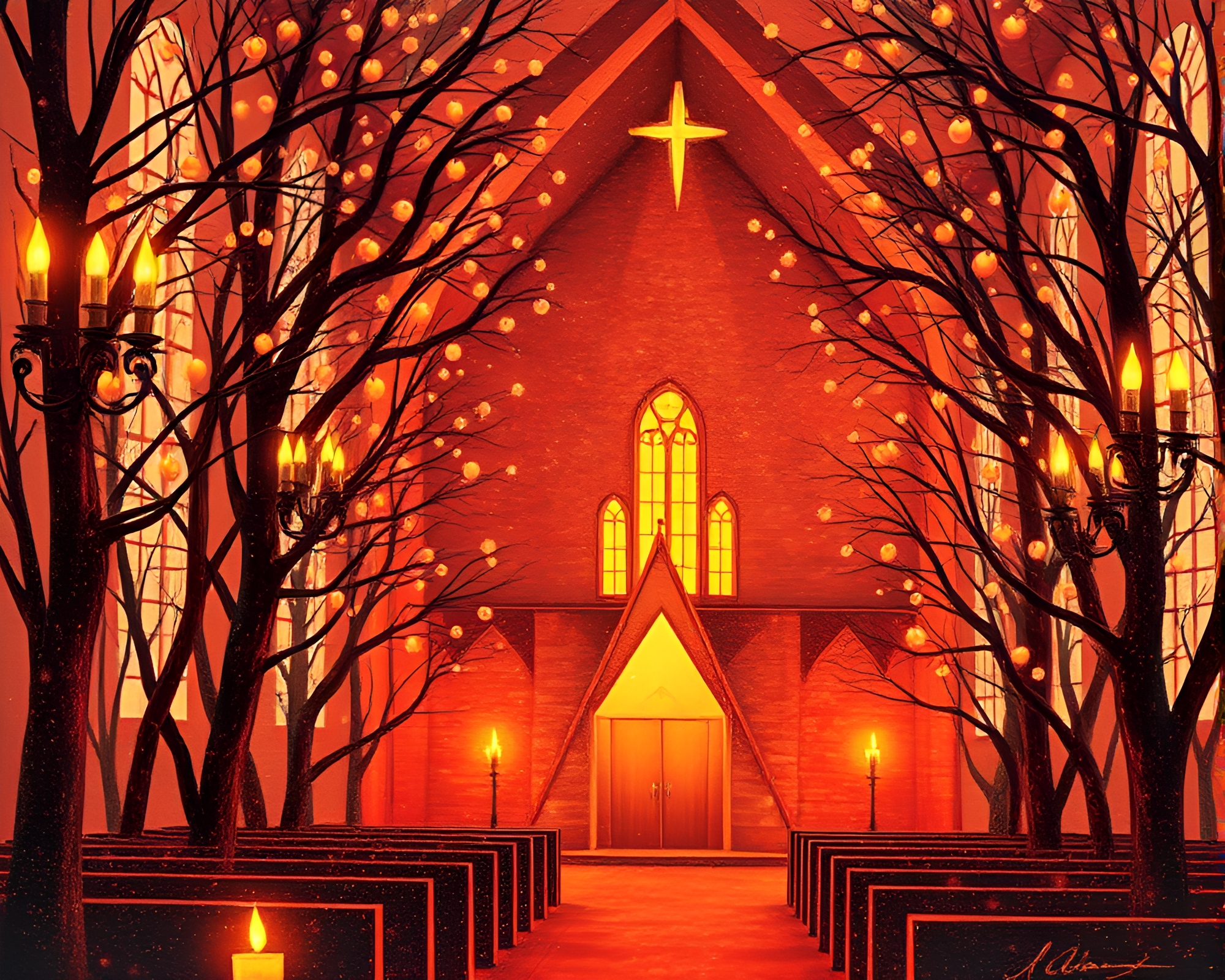 Apple Cider Delight in Church Candlelight Fusion – free AI stock image