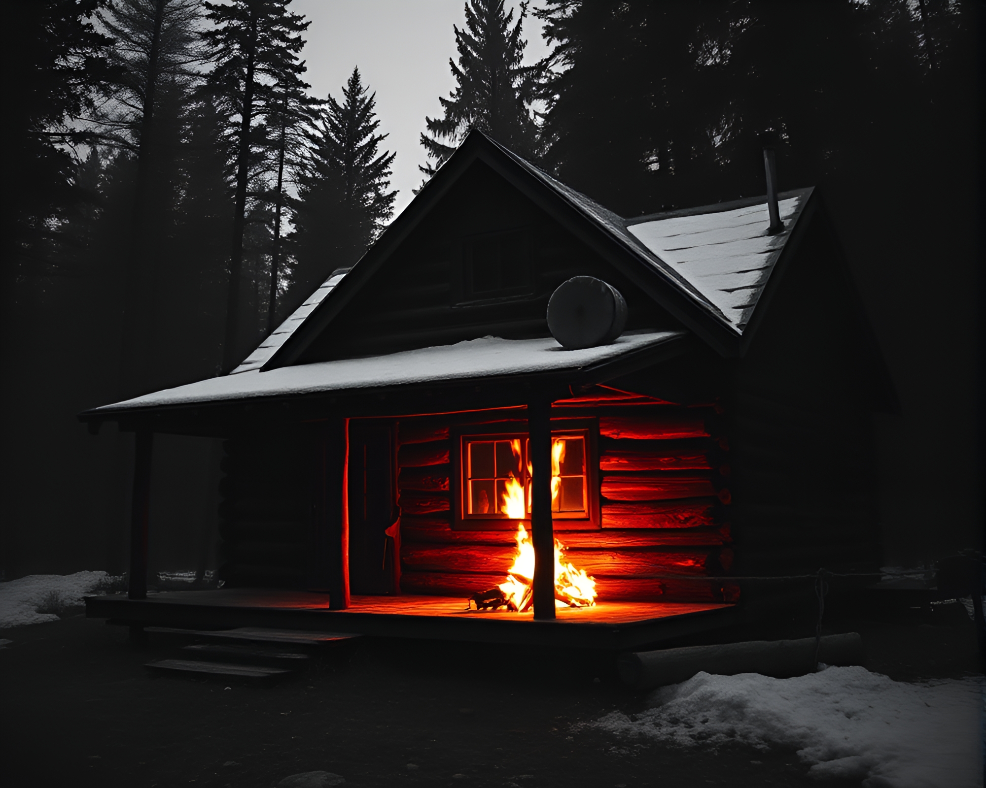 Rustic Cabin Retreat Bathed in Graphite Gray Pop Art Glow – free AI stock image