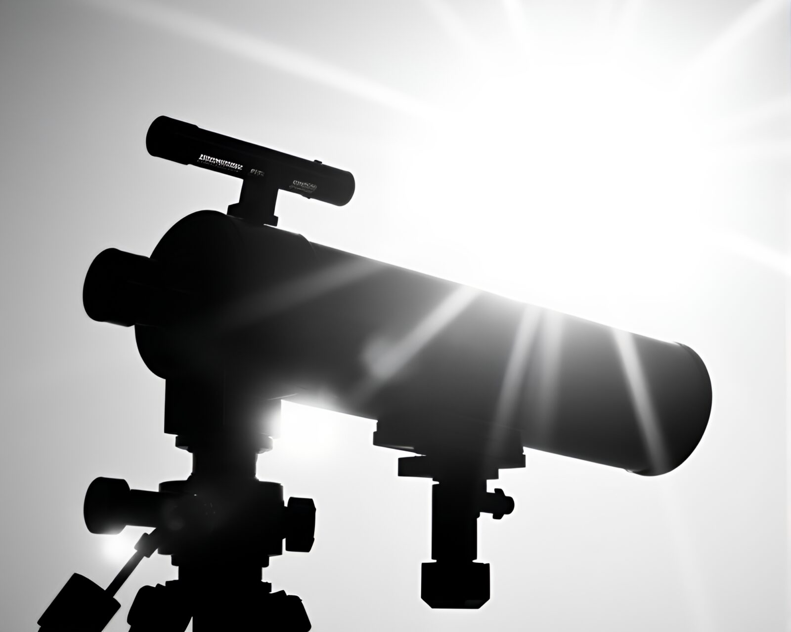 A telescope under starry skies with sun glare effects