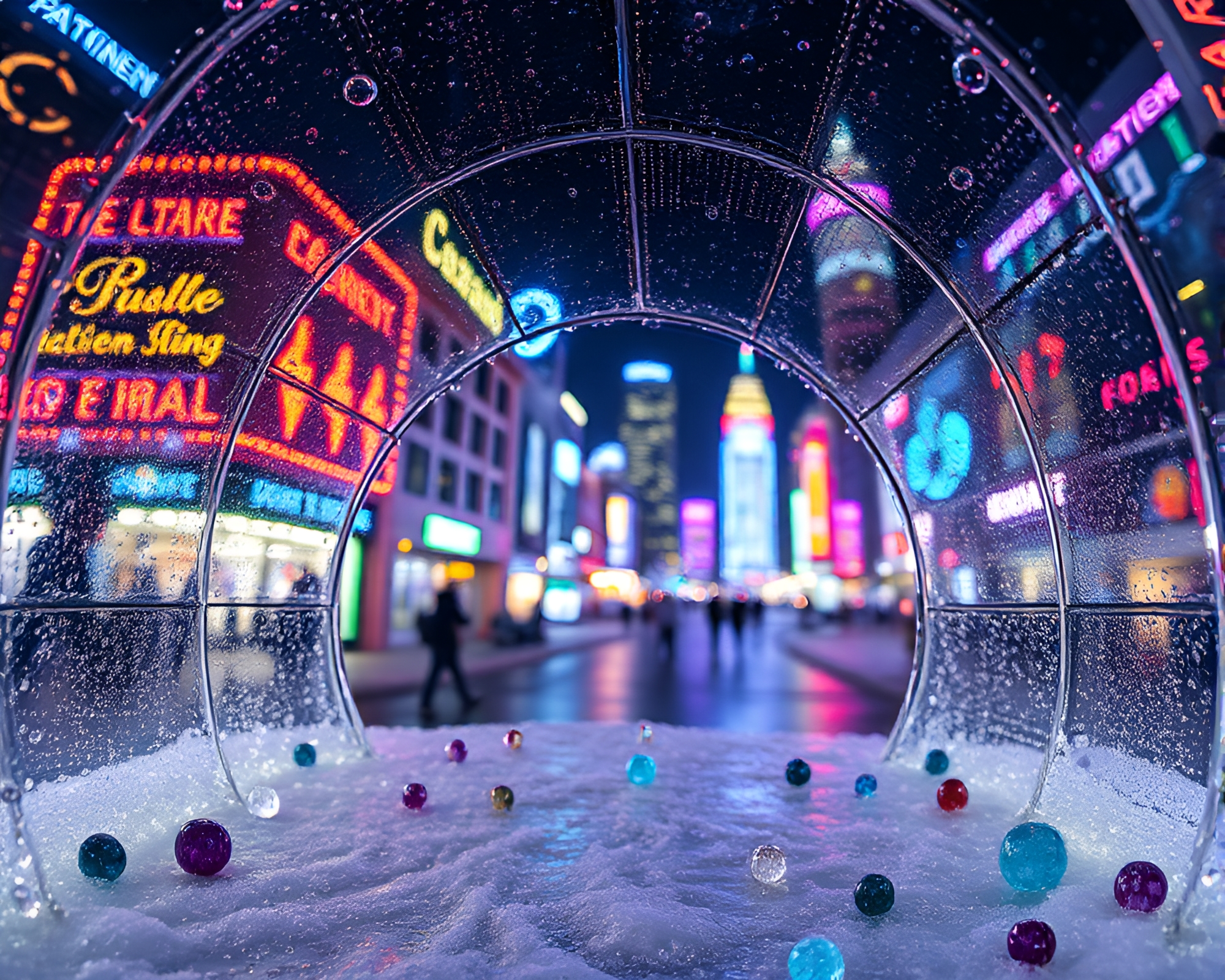 Neon City Glass Igloo with Wet Beads – free AI stock image