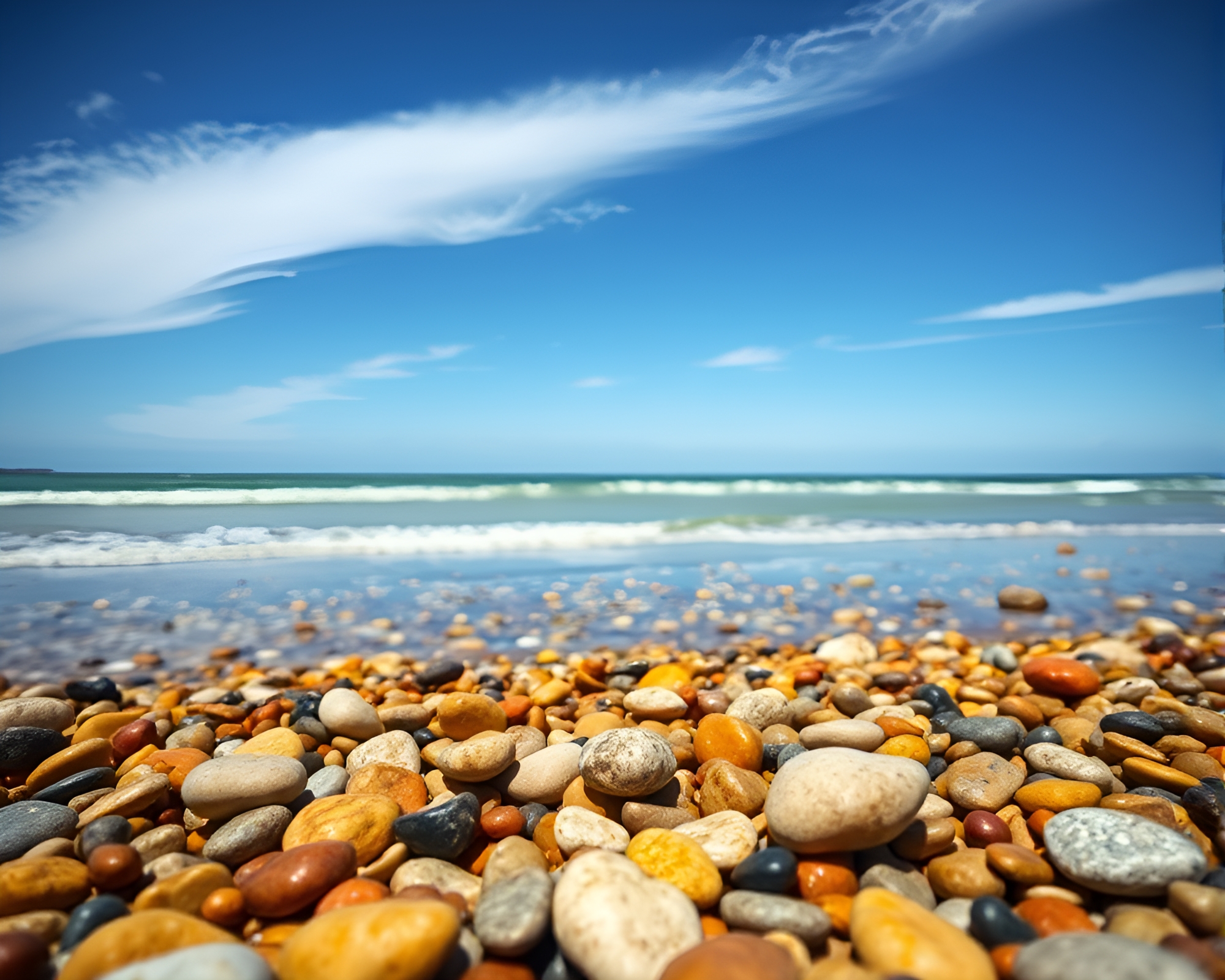 Mustard Yellow Prism Refraction on Pebble Beach – free AI stock image