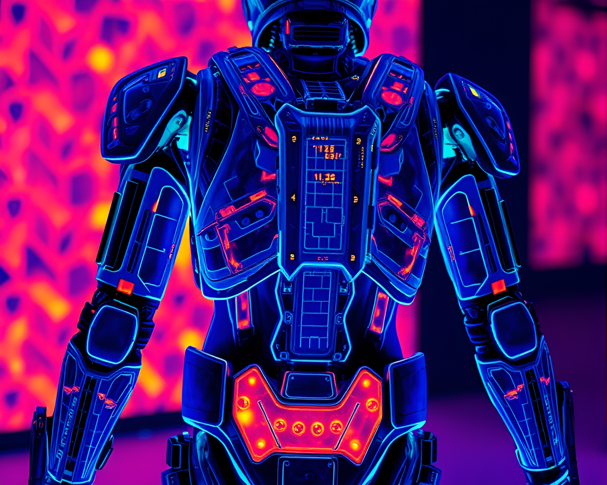 Geometric Exoskeleton Suit in Thermal Film Noir – free AI stock image