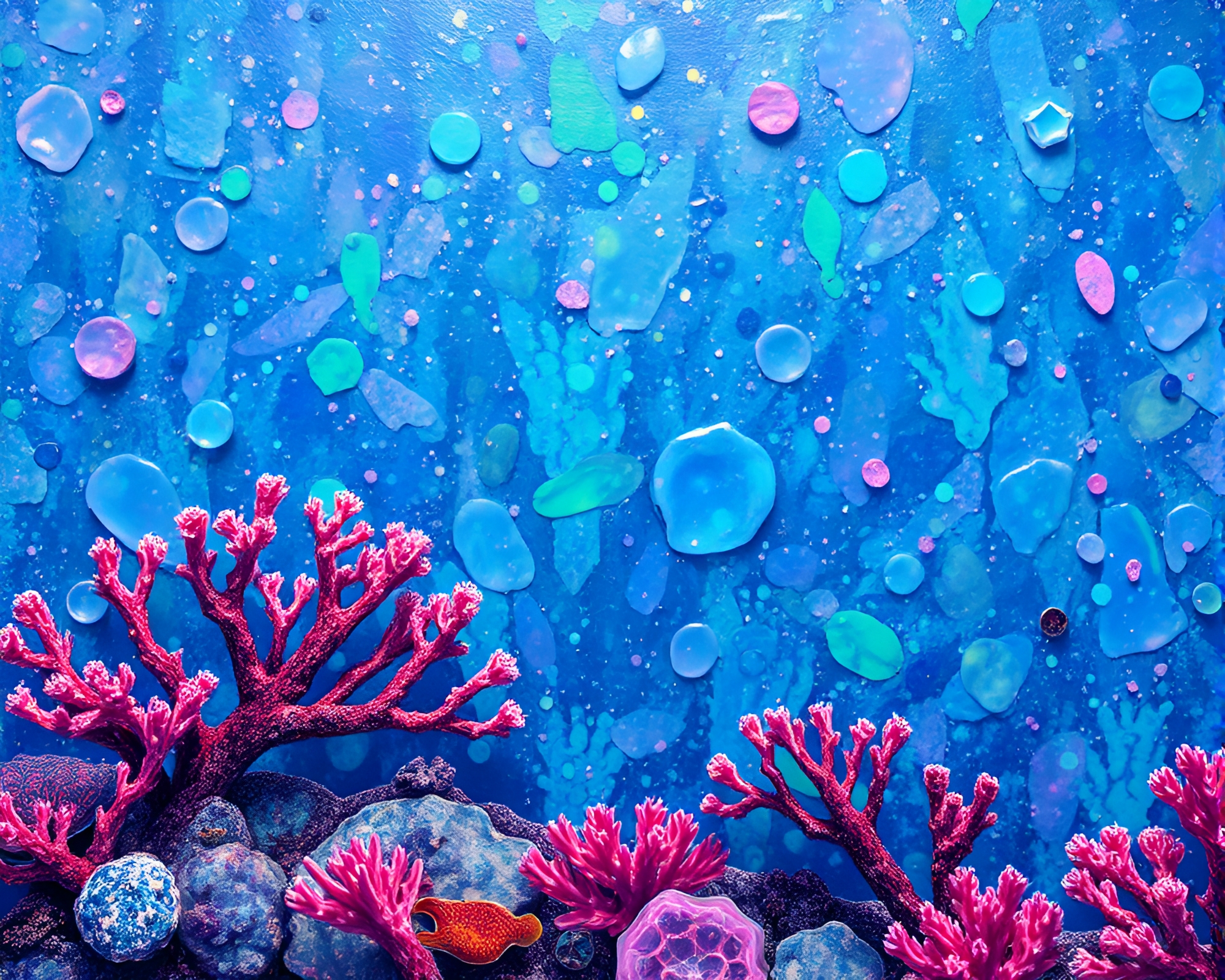 Coral Reef Splattered with Holographic Acrylic Paint – free AI stock image