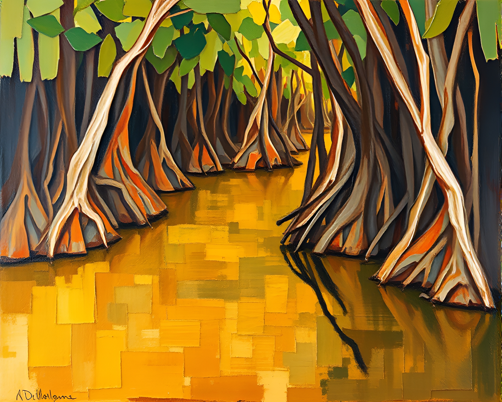 Impasto Mangrove Geometric Abstraction – free AI stock image