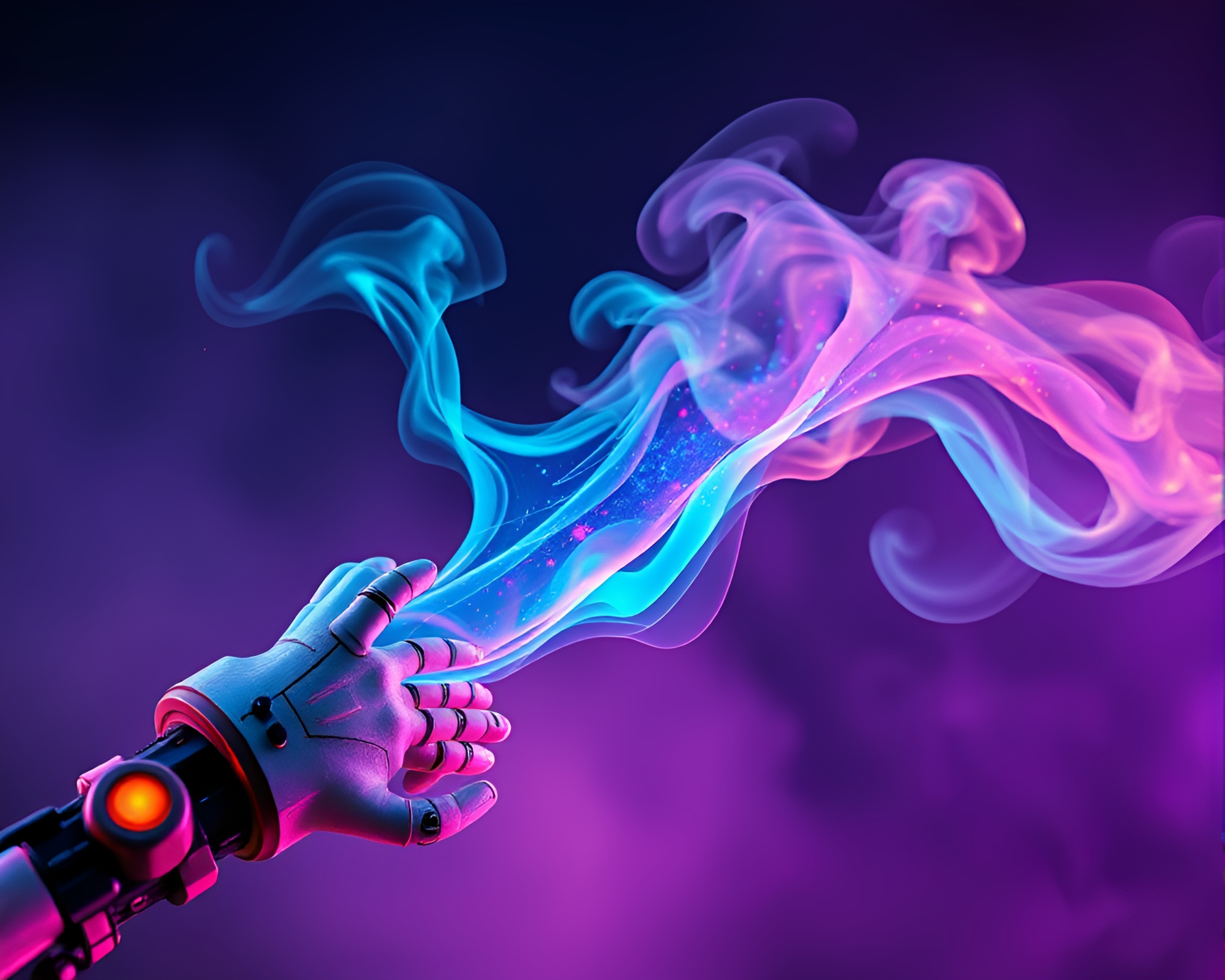 Robotic Arm Swirling Galaxy Smoke Plume – free AI stock image