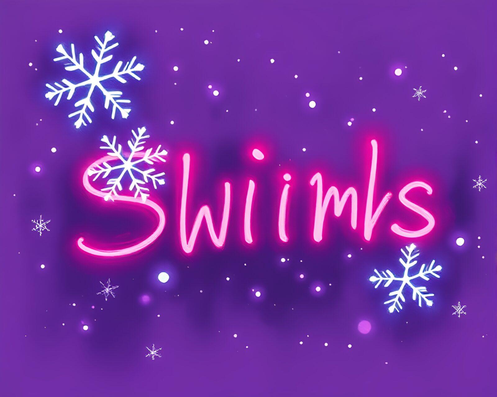 Snowflakes in purple neon graffiti under twilight sky