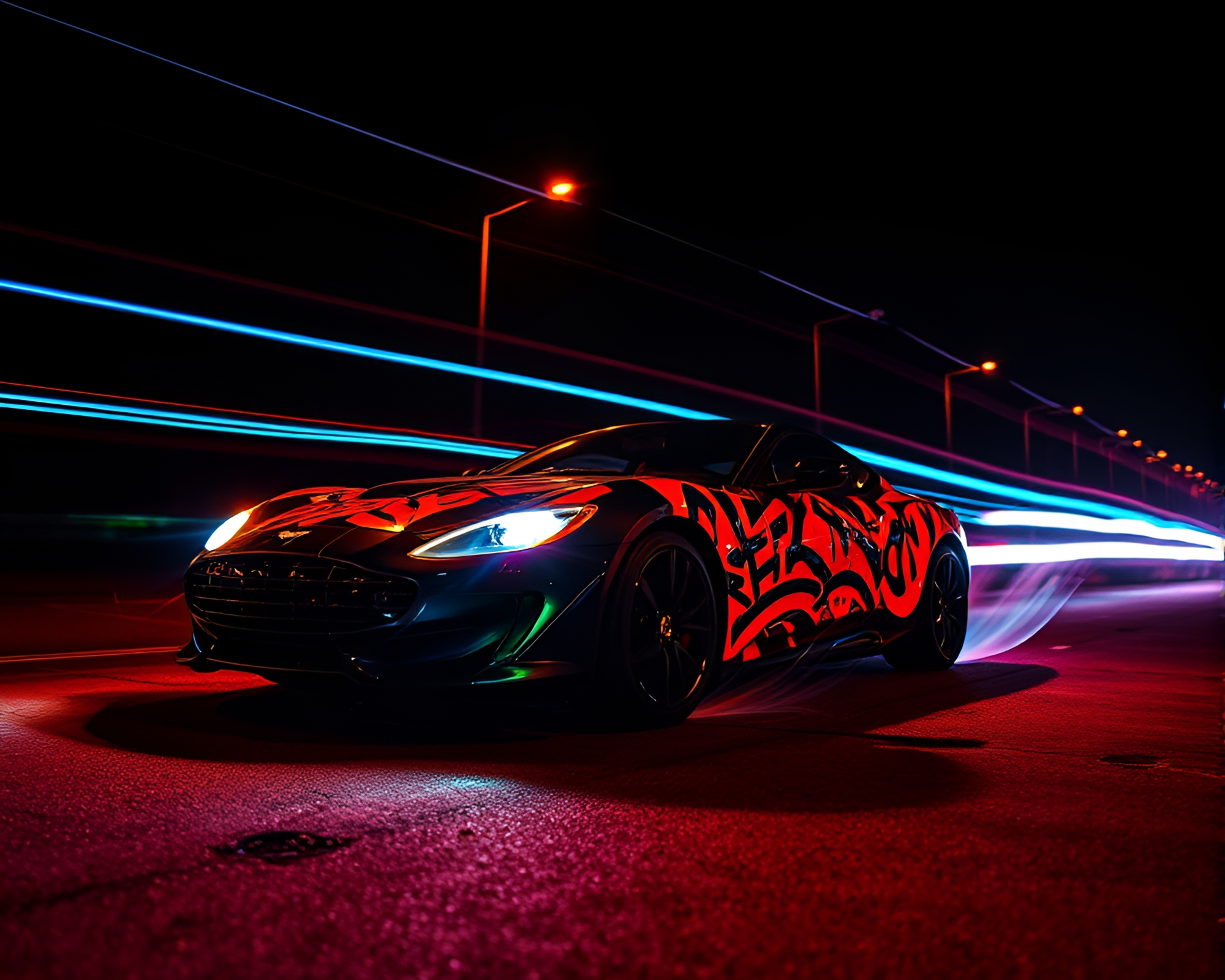 Scorpion Car Light Trails Graffiti Art – free AI stock image