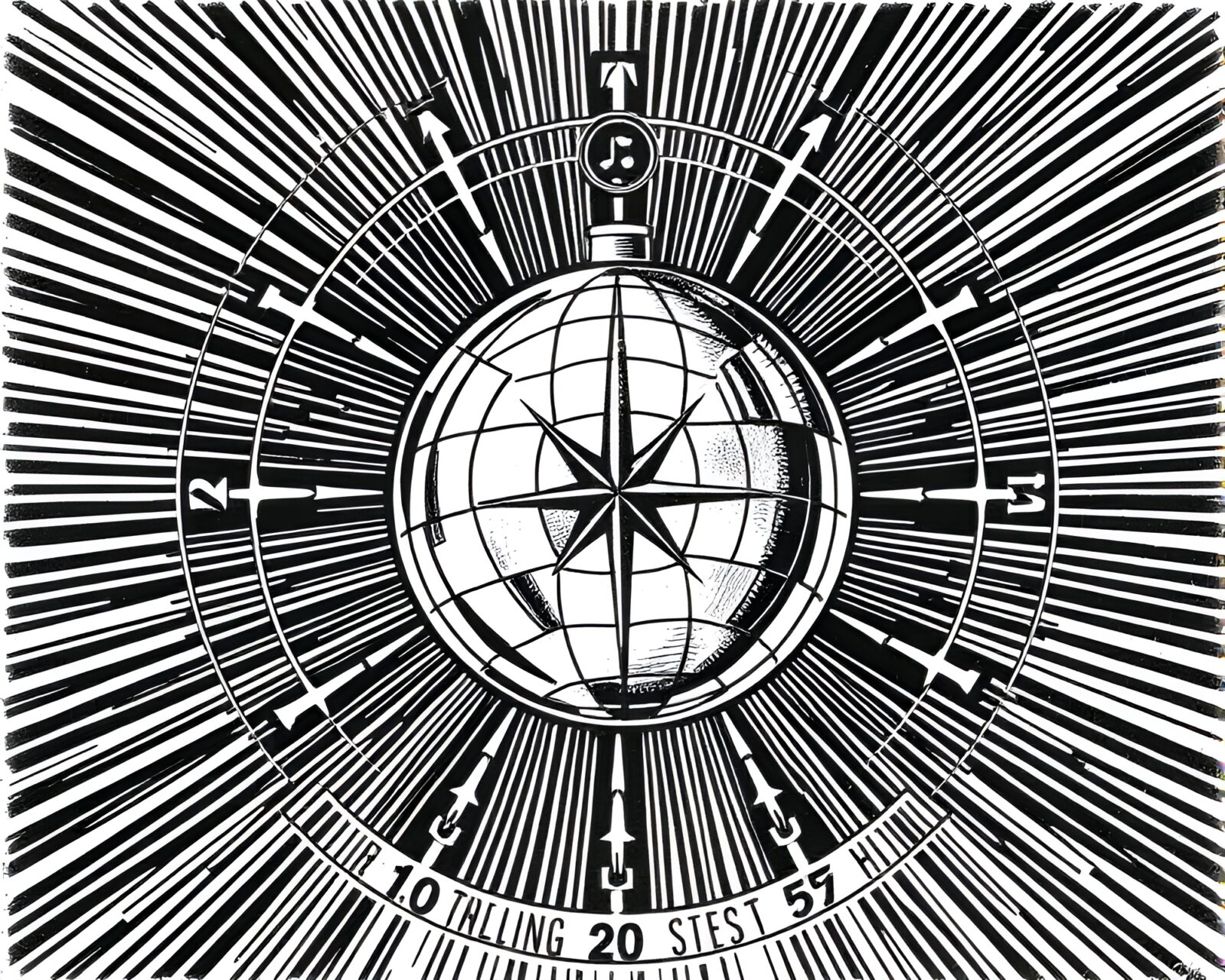 Comic book illustration of a pocket sundial under disco lights