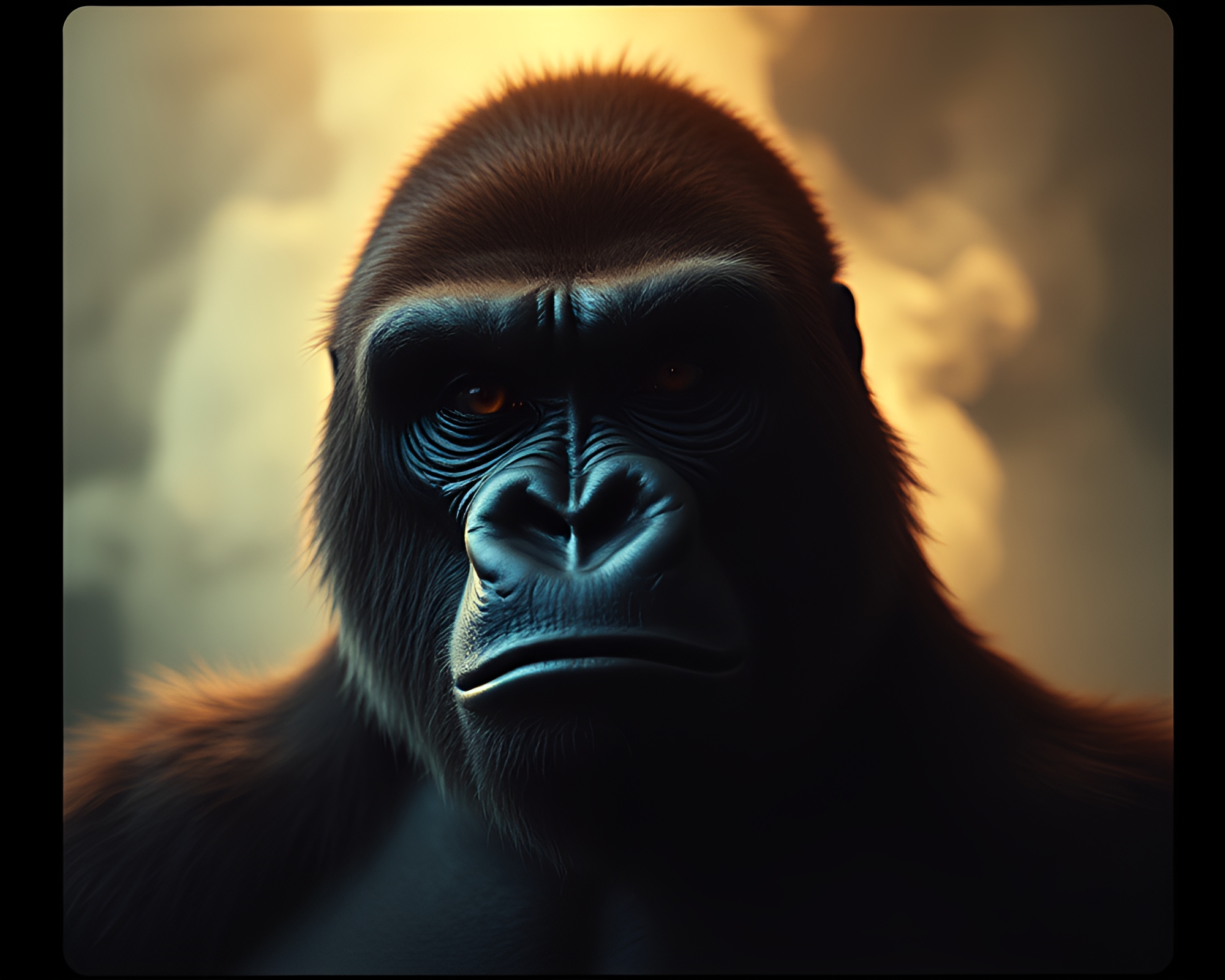 Ethereal Gorilla Encounter with Film Burn Aesthetic – free AI stock image