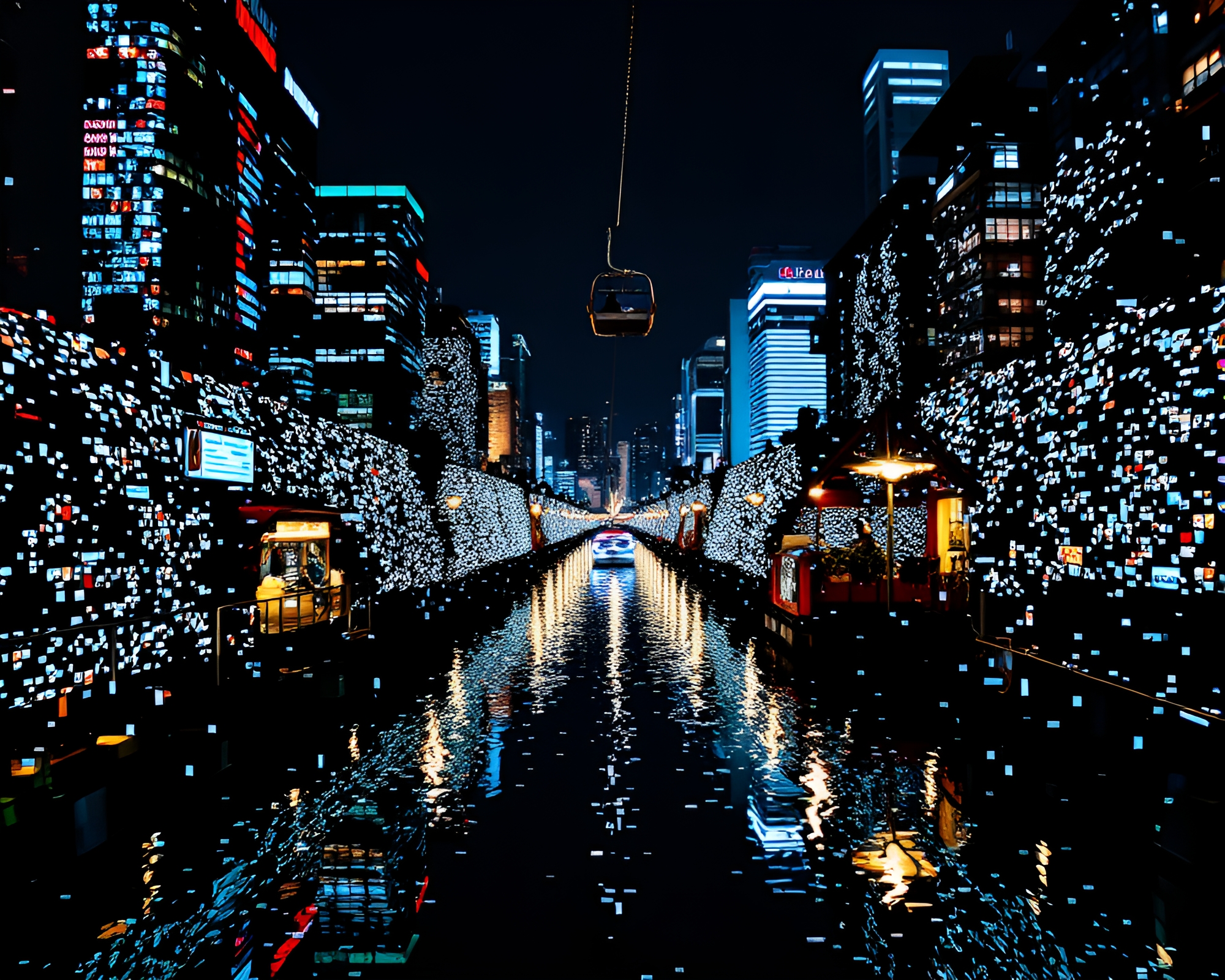 Shattered glass gondola lift mosaic reflection – free AI stock image