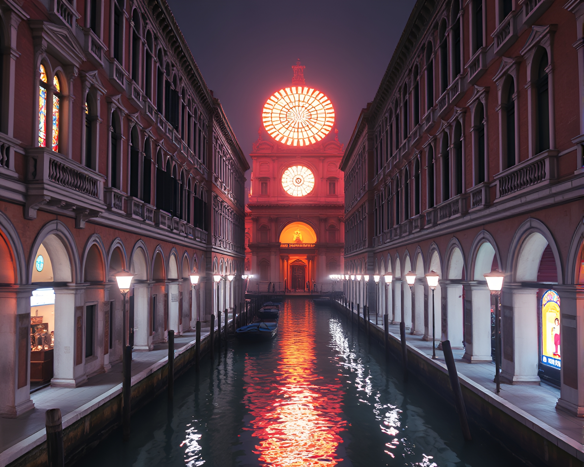 Synthwave Cathedral on Venetian Canal with Color Pop – free AI stock image