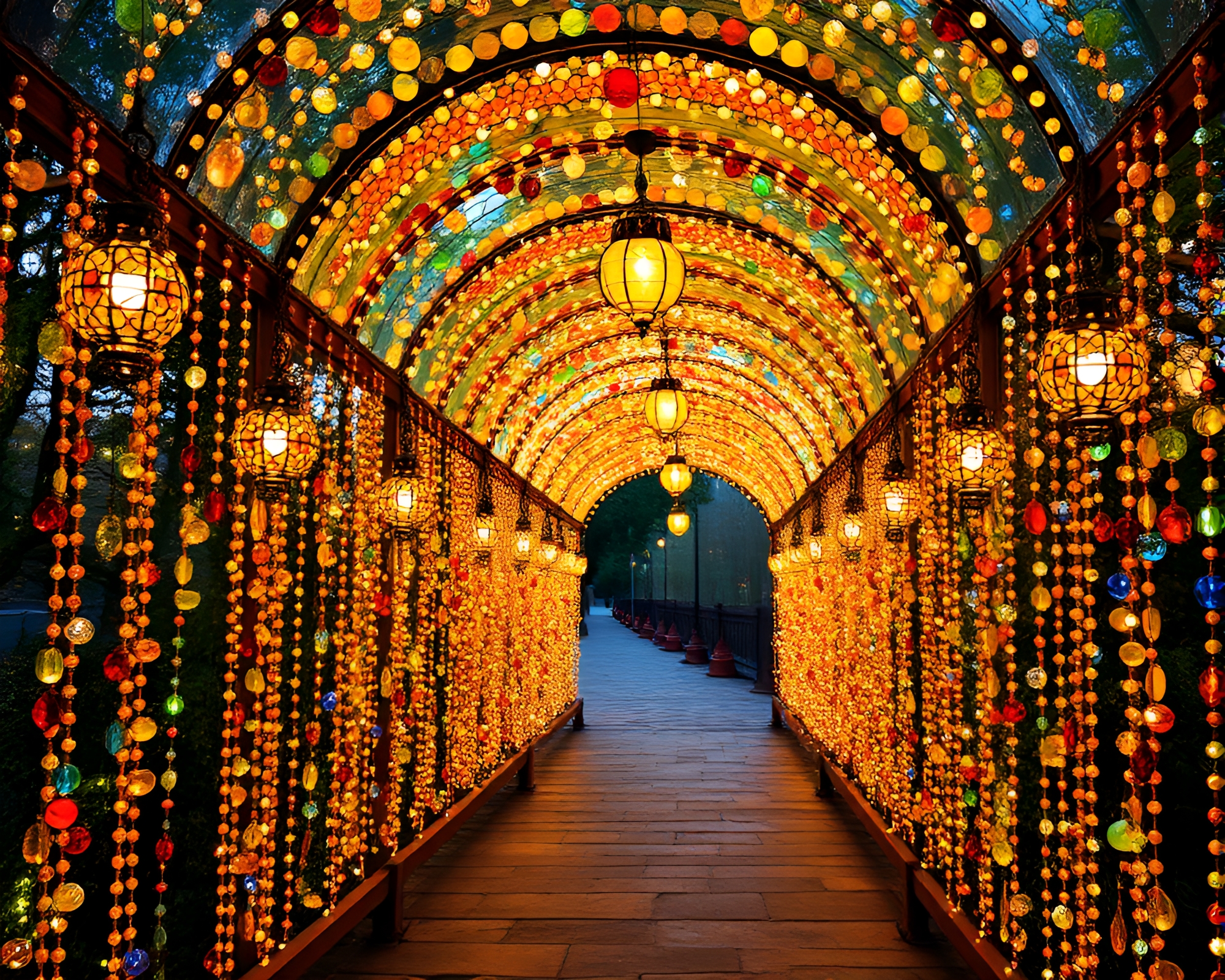 Glass Tunnel Illuminated by Warm Porchlight in Tempera Painting – free AI stock image