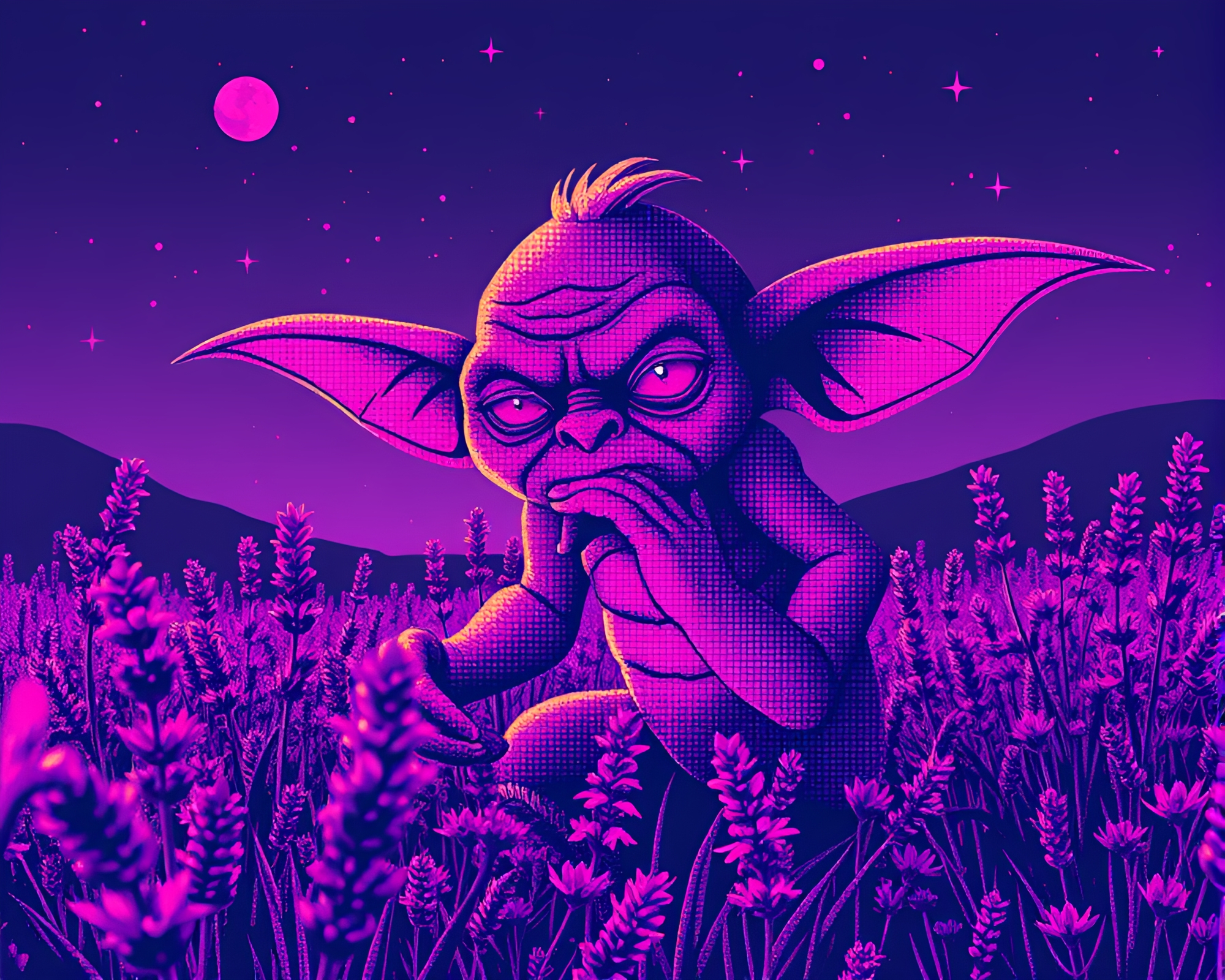 Goblin Twilight in Halftone Grid Concept Art – free AI stock image