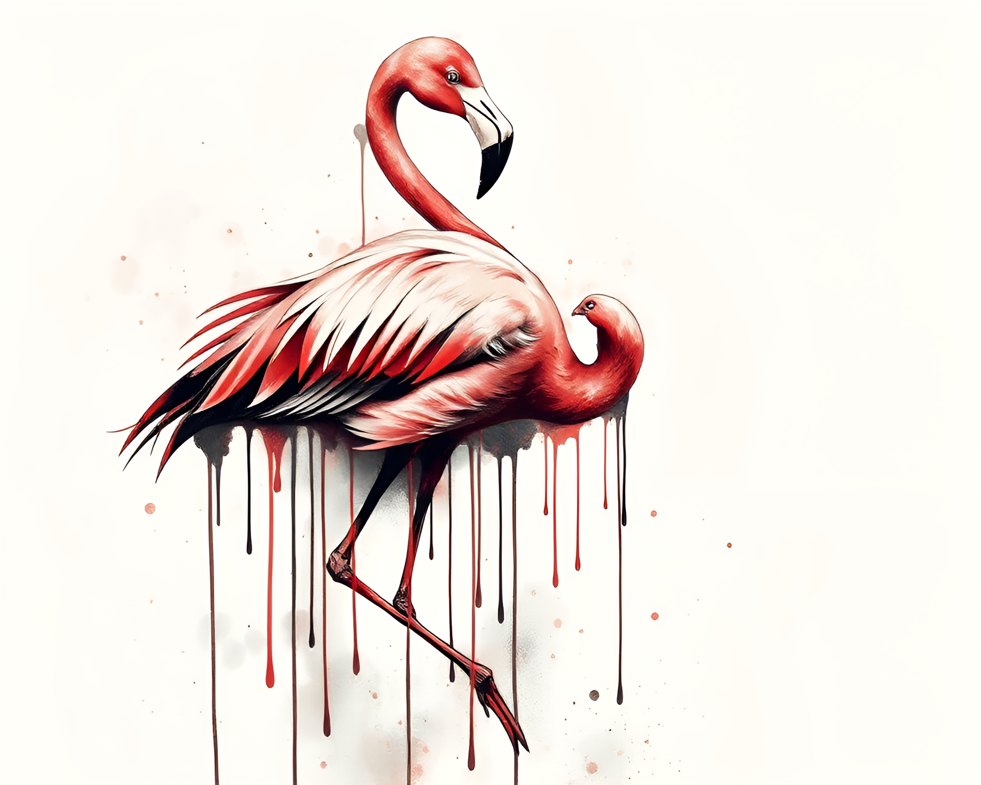 Ink Wash Flamingo Cyberpunk Illustration – free AI stock image