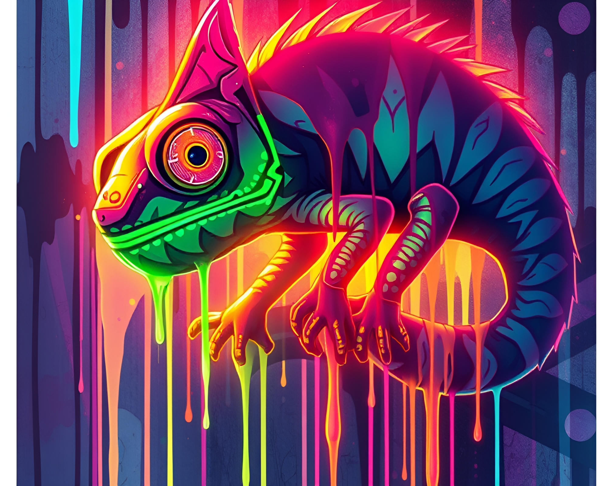 Graffiti Chameleon Blending in Anime Style Light Leaks – free AI stock image