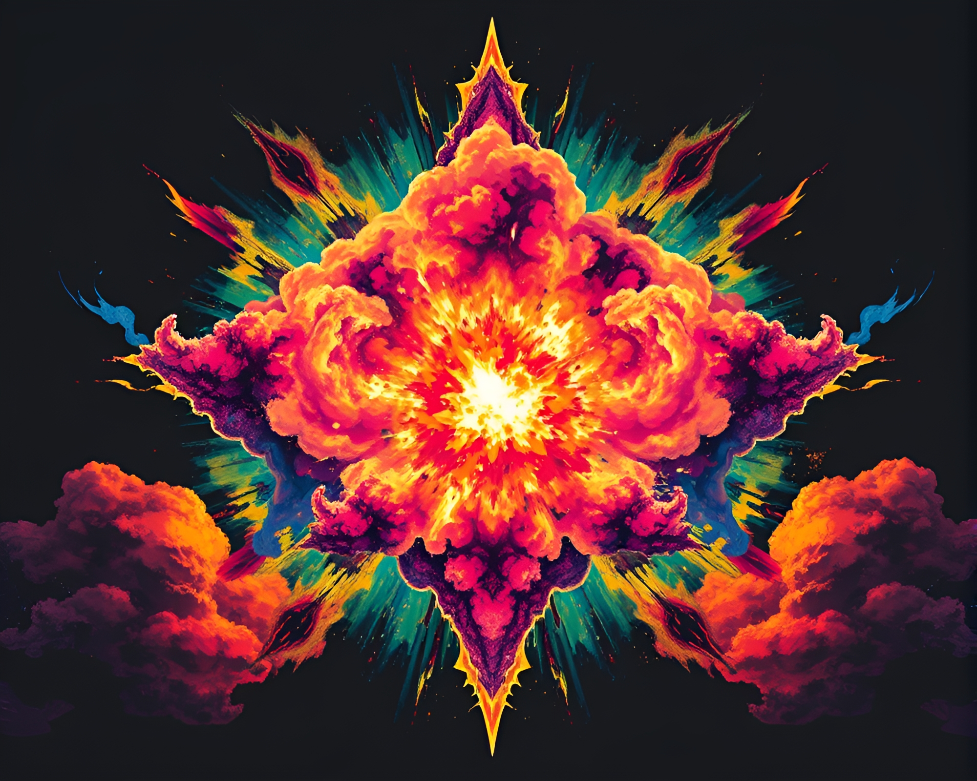 Explosive Golem Unleashed in Triadic Stencil Art – free AI stock image
