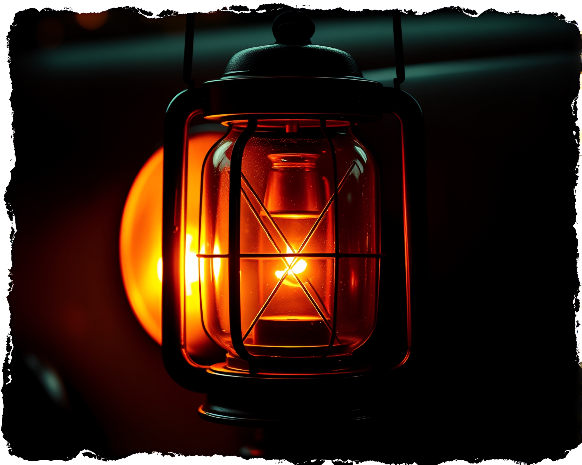 Vintage car engulfed in lantern light wireframe composition – free AI stock image
