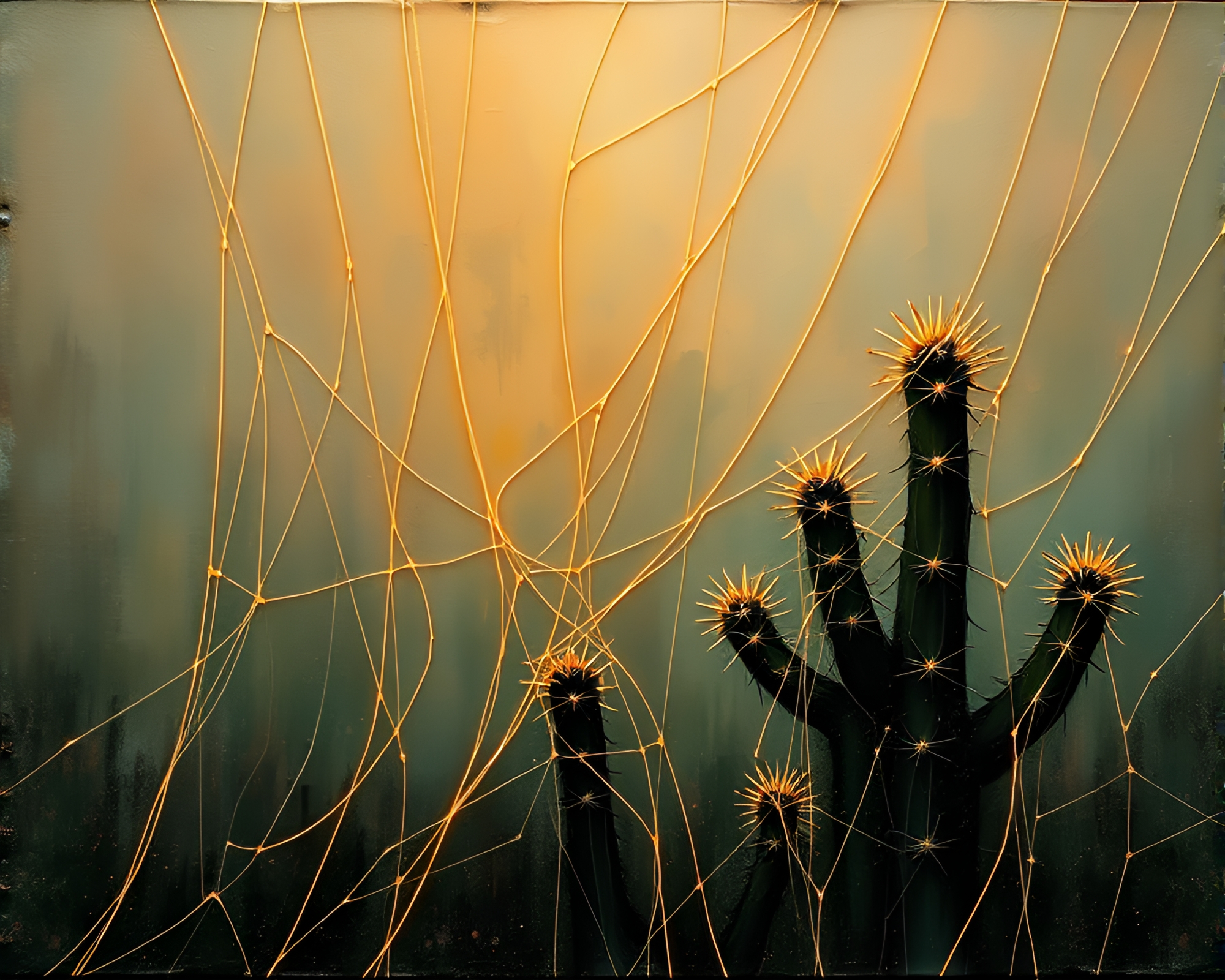 Neon Cactus Glow Among Muted Shadows – free AI stock image