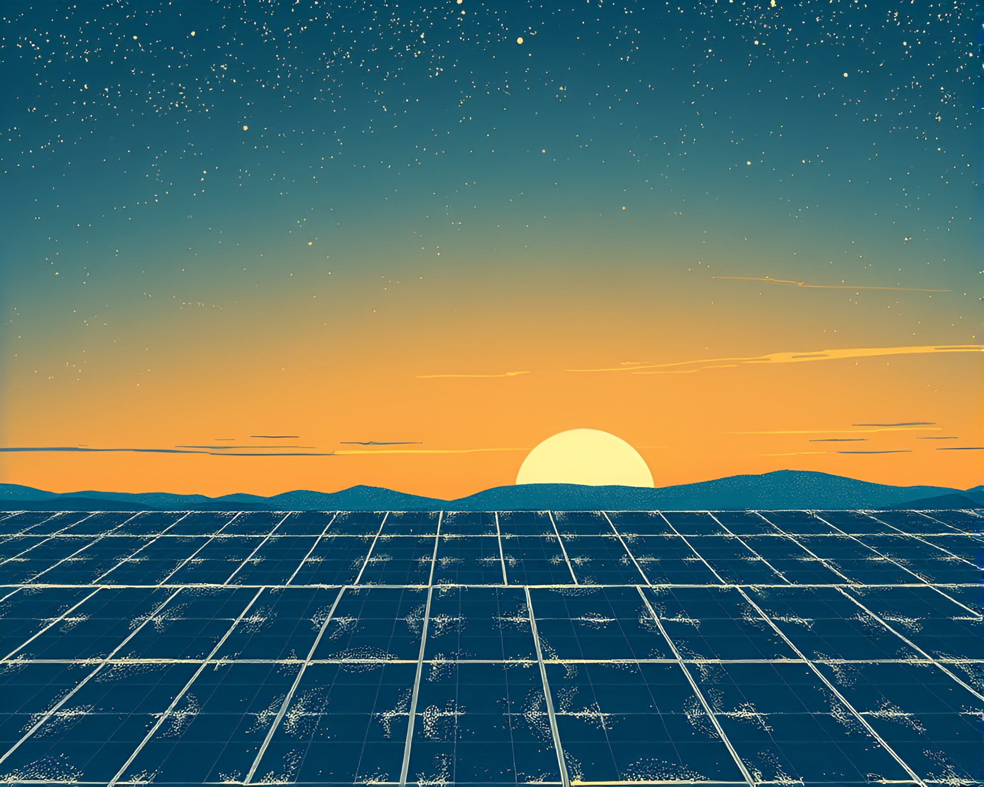 Solar Panel Array Etched in Twilight Graphic Novel Style – free AI stock image