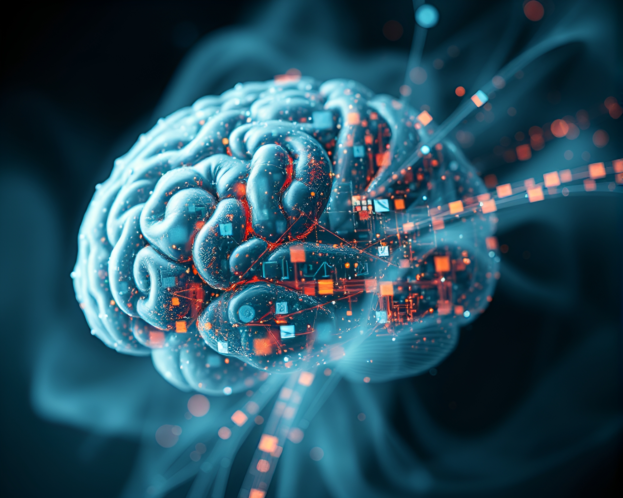 Fragmented AI Brain in Misty Slow Shutter Vision – free AI stock image