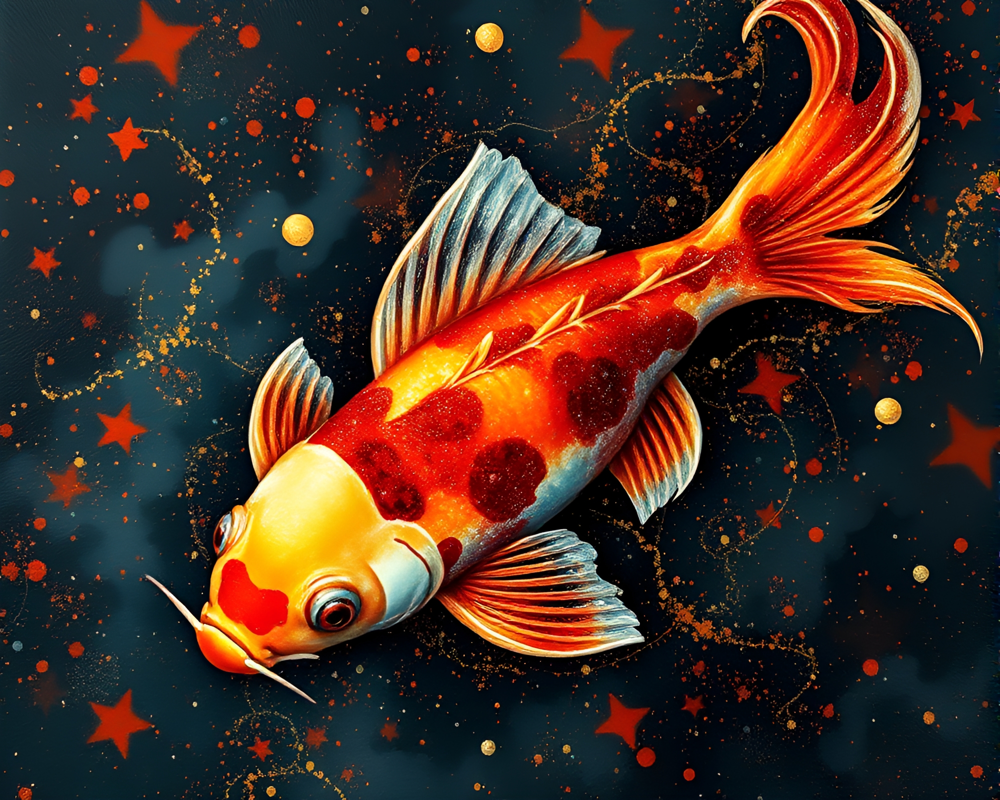 Stardust Koi Pond: Fractal Palette Knife Painting – free AI stock image