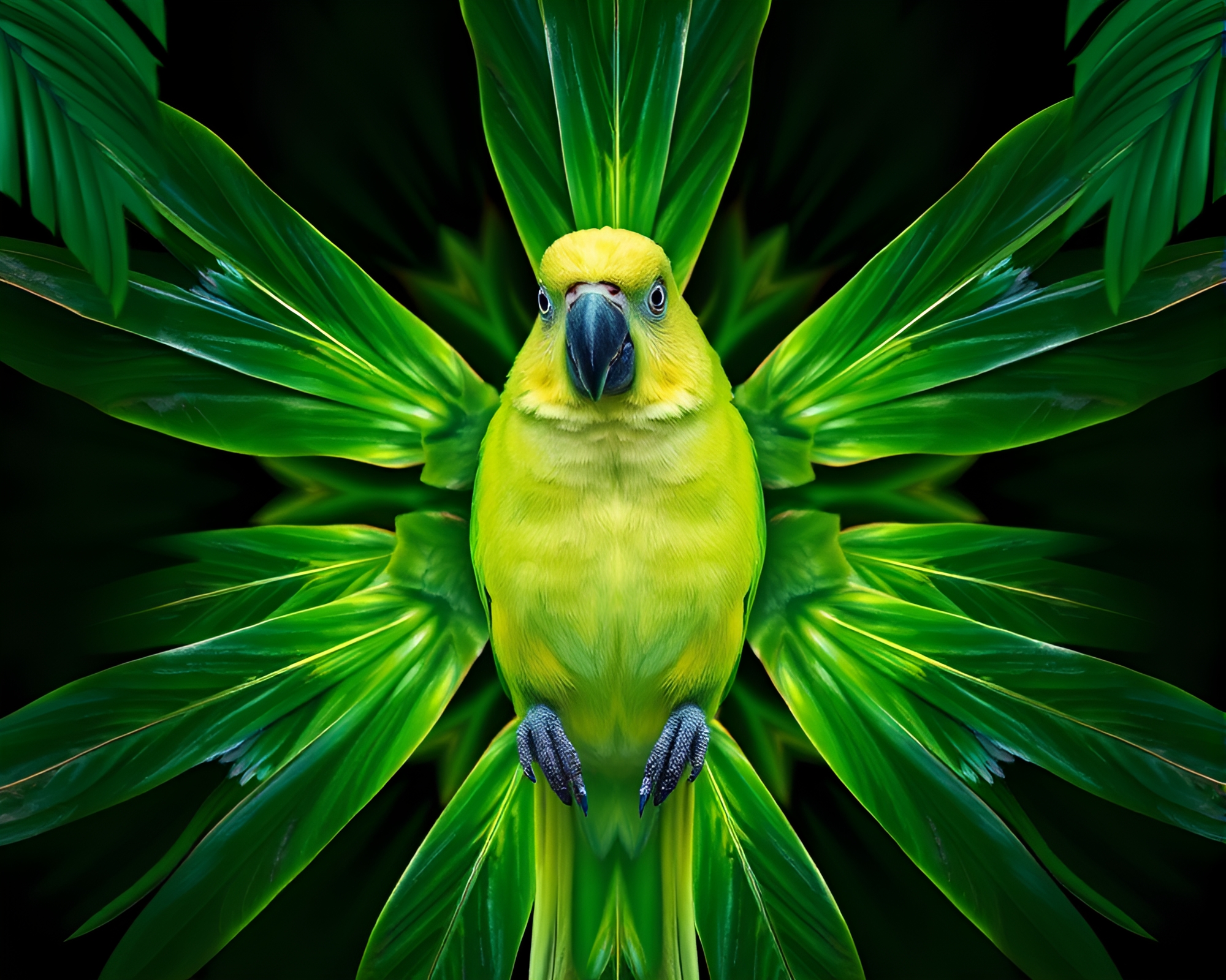 Enchanted Tropical Parrot in Radial Symmetry – free AI stock image