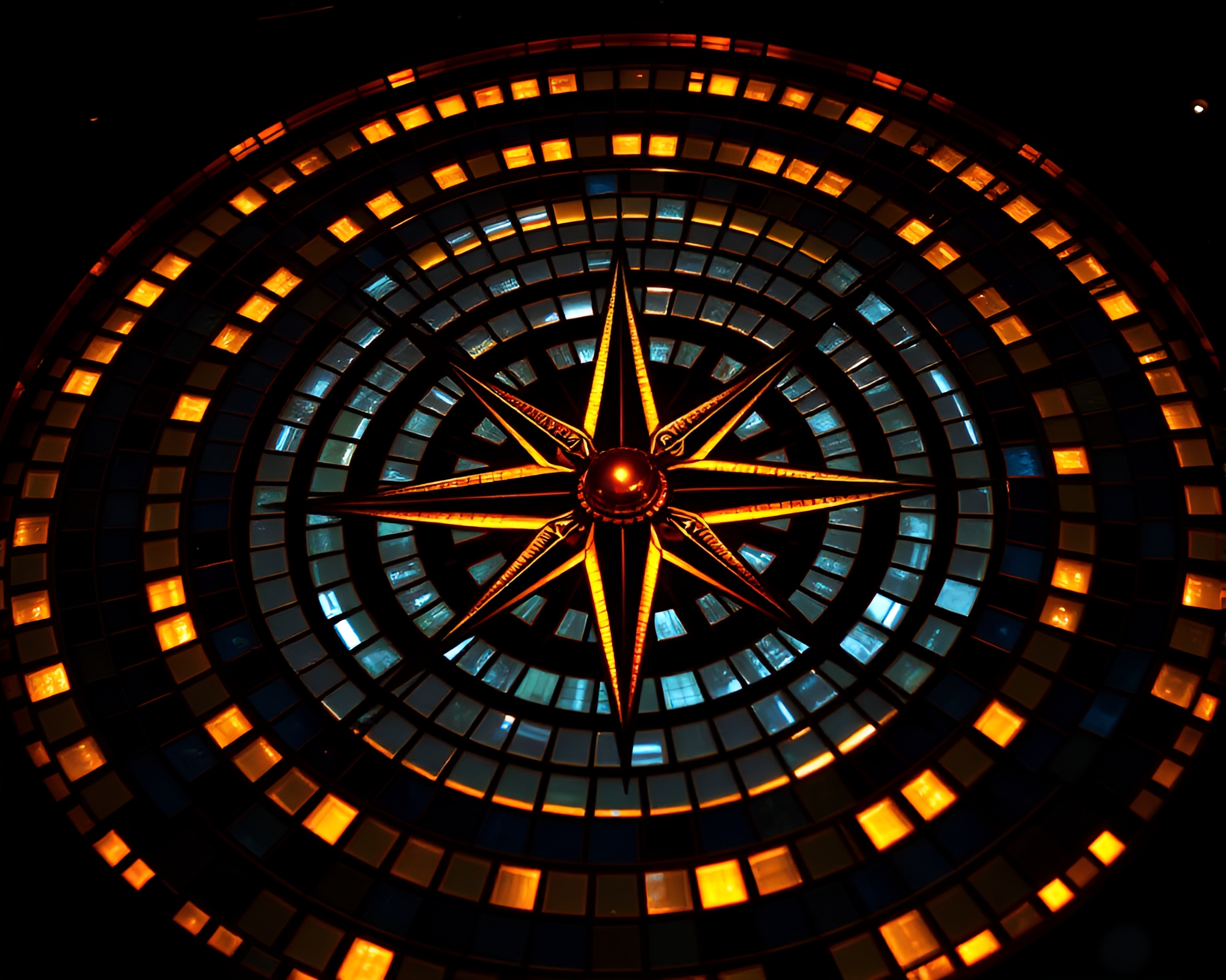 Cybernetic Compass Mosaic in Backlit Silhouette – free AI stock image